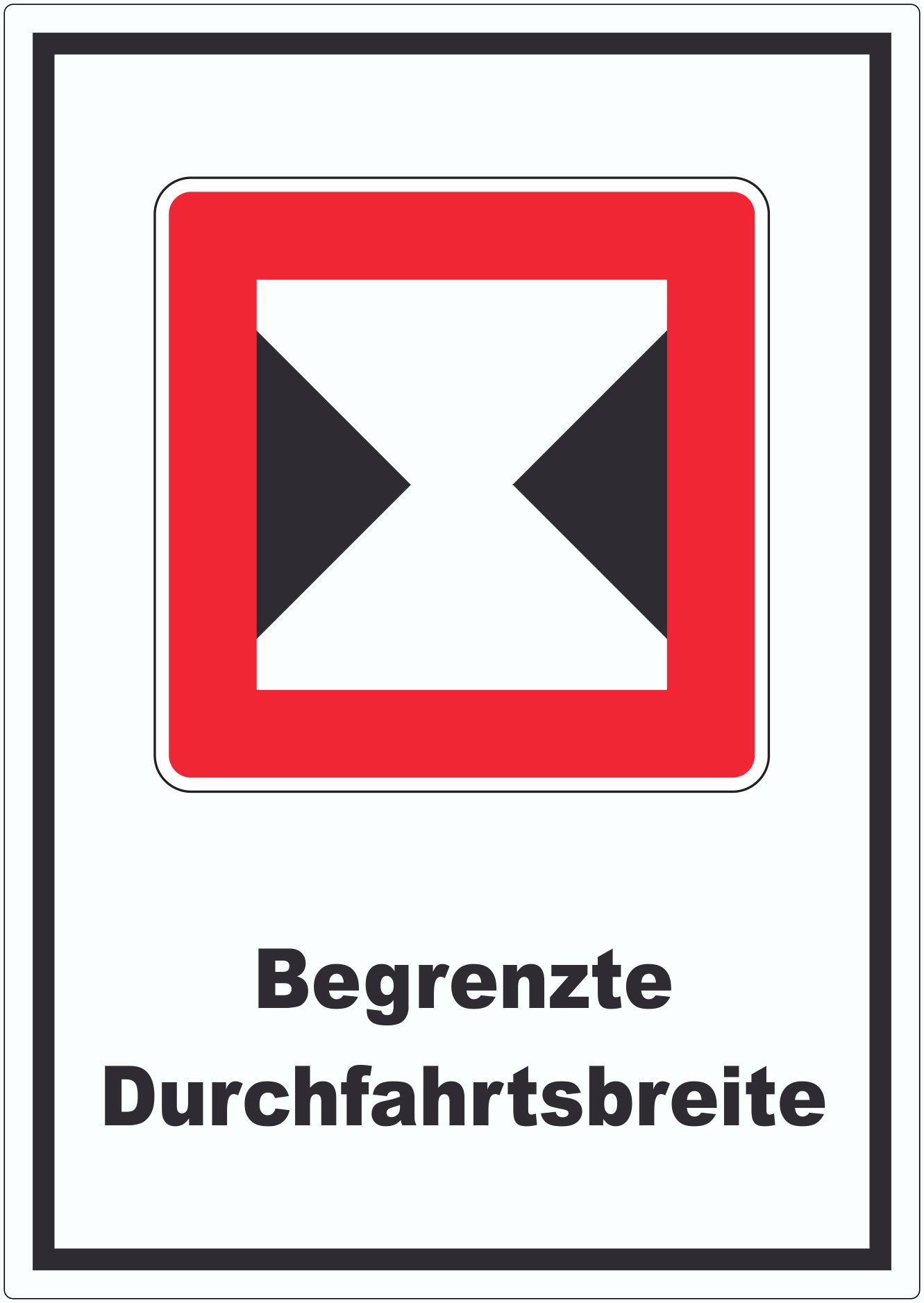Begrenzte Fahrwasserbreite Durchfahrtsbreite begrenzt Symbol und Text Aufkleber innenklebend