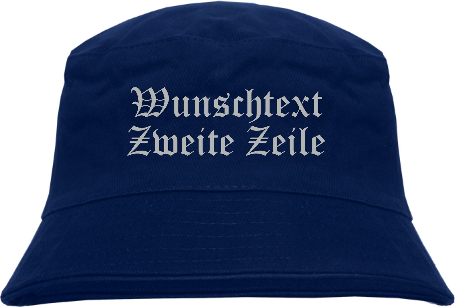 Individueller Fischerhut - dunkelblau - altdeutsch gerade - Bucket Hat mit Wunschtext bedruckt
