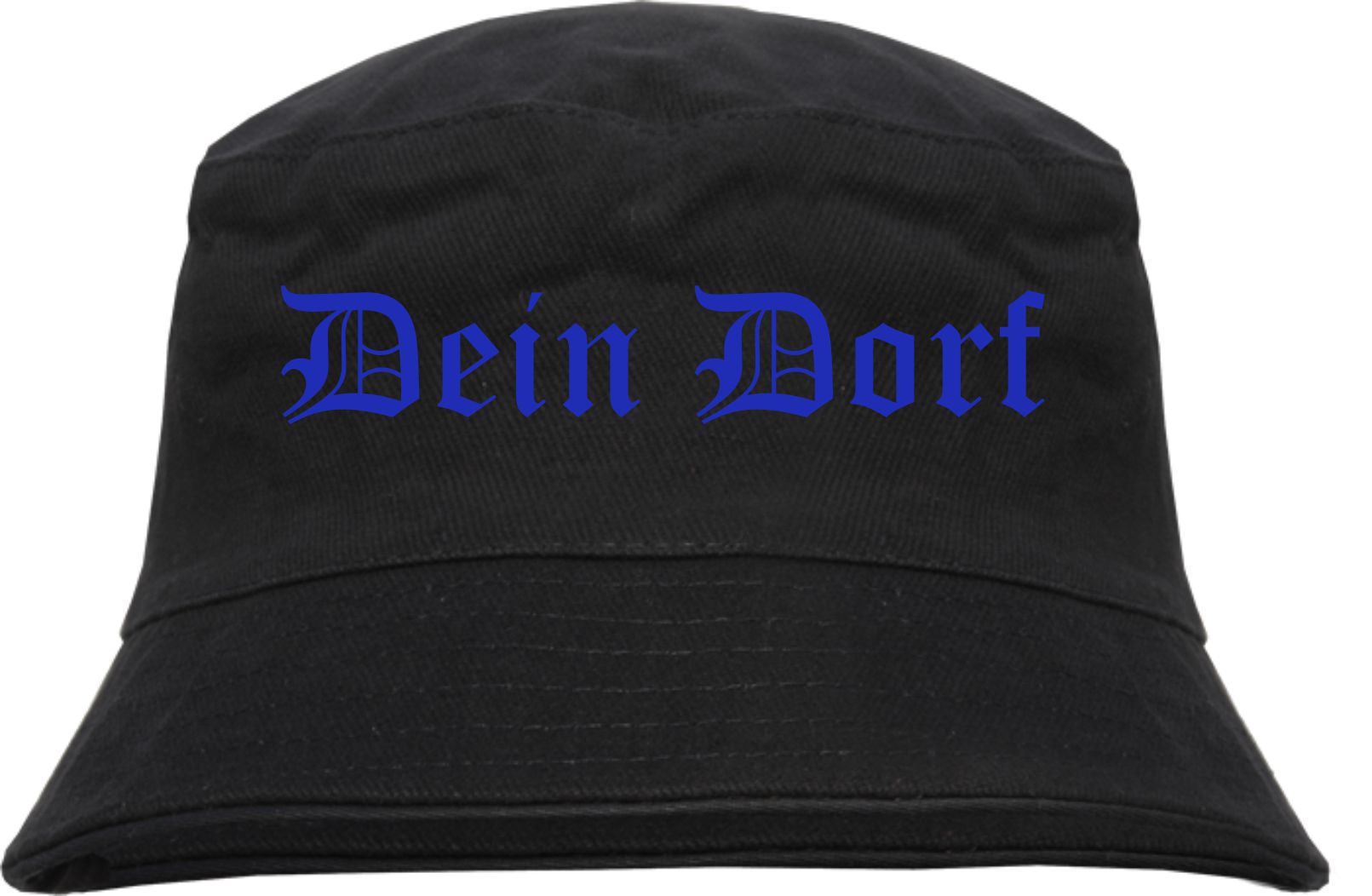 Individueller Fischerhut - schwarz - altdeutsch gerade - Bucket Hat mit Wunschtext bedruckt