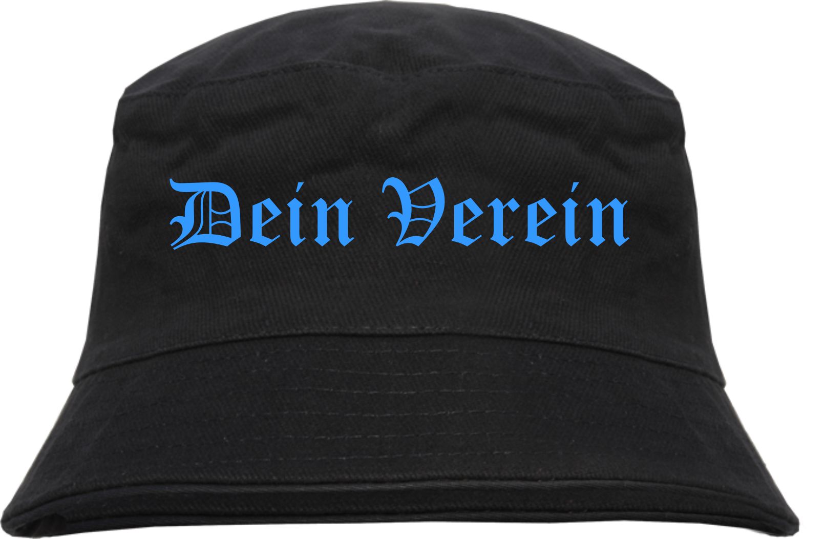 Individueller Fischerhut - schwarz - altdeutsch gerade - Bucket Hat mit Wunschtext bedruckt