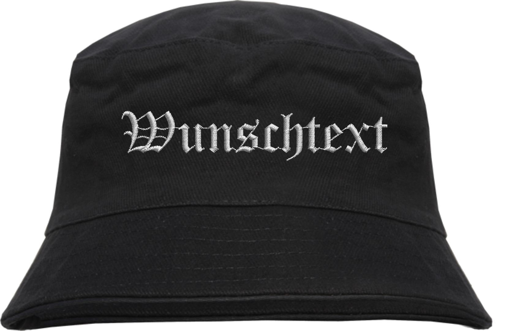 Bucket Hat mit Wunschtext - Altdeutsch - bestickt - Fischerhut