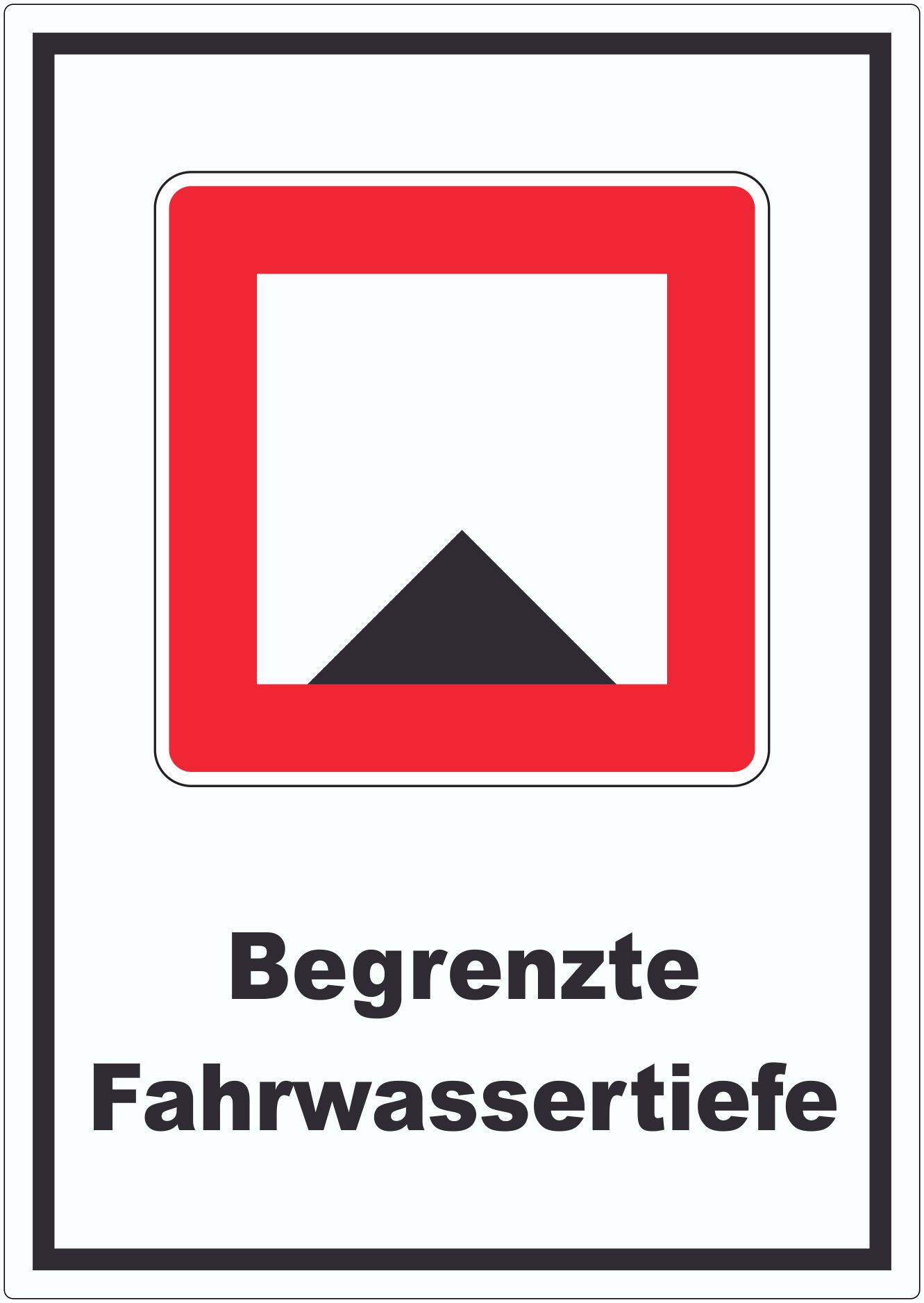 Begrenzte Fahrwassertiefe Tiefe unter Wassserspiegel begrenzt Symbol und Text