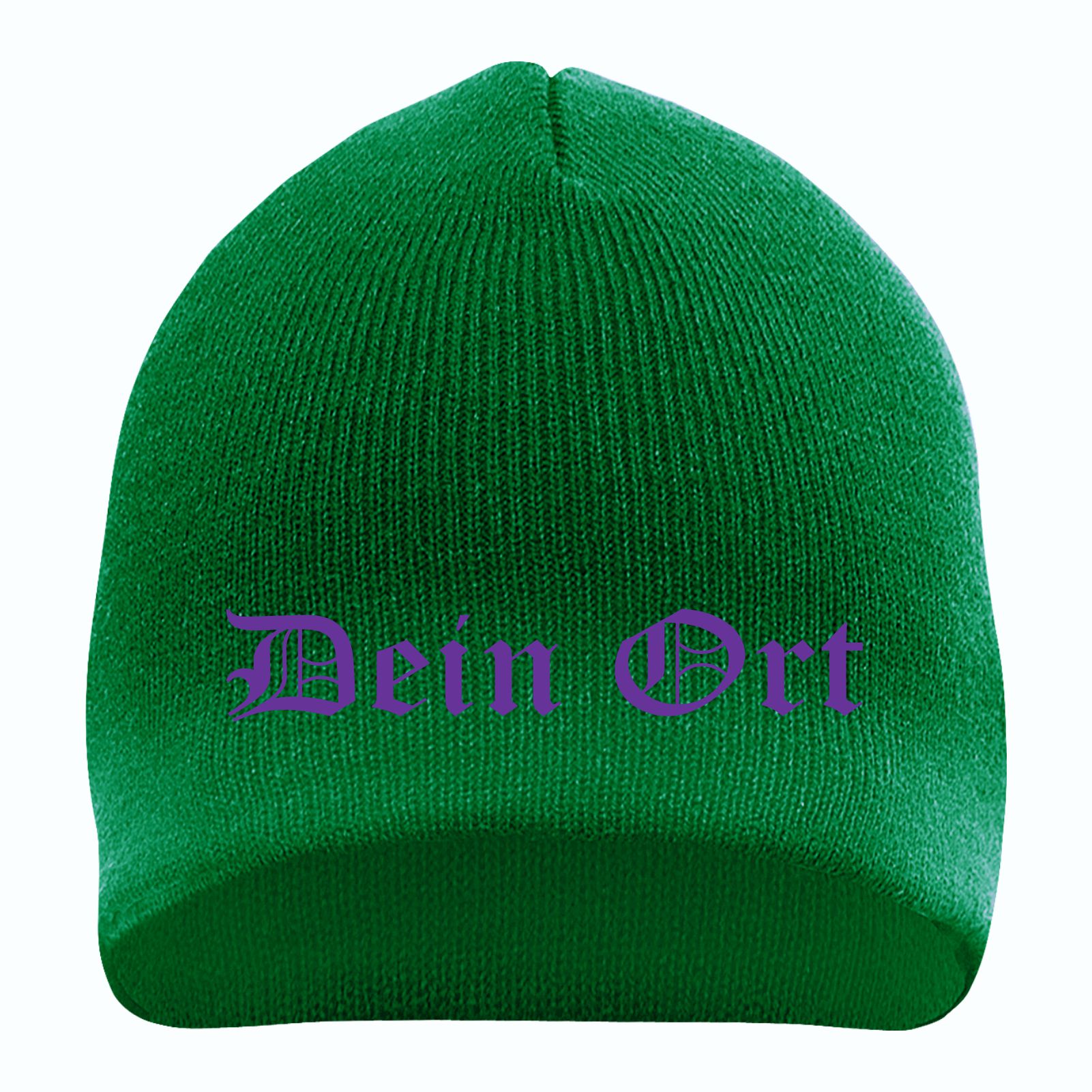 Beanie mit Wunschtext - Grün - Altdeutsch - bestickt - Mütze Strickmütze