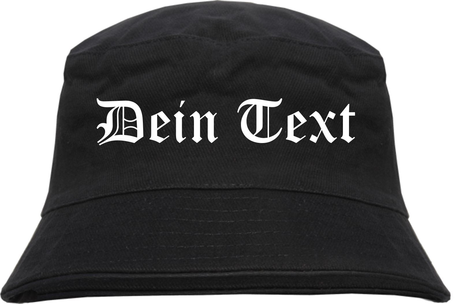 Individueller Fischerhut - schwarz - altdeutsch gerade - Bucket Hat mit Wunschtext bedruckt
