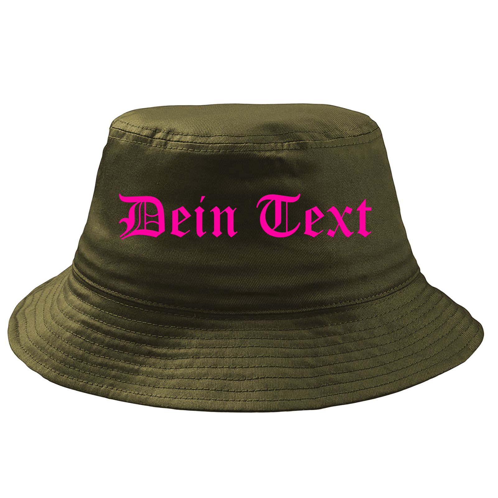Fischerhut Wunschtext Druck - Oliv - altdeutsch gerade - Bucket Hat
