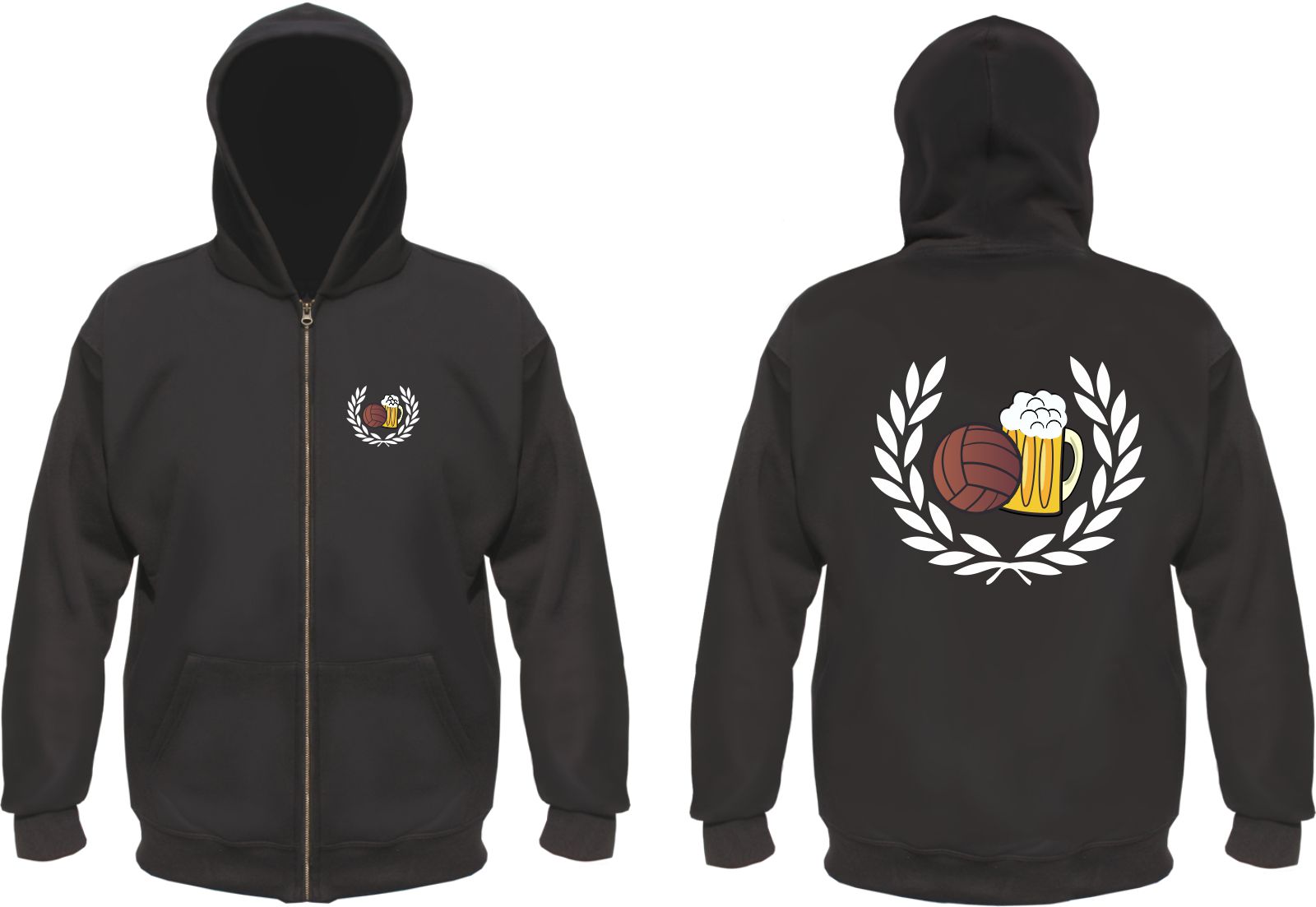 Lorbeerkranz Fussball Bier Kapuzenjacke mit Stick und Druck