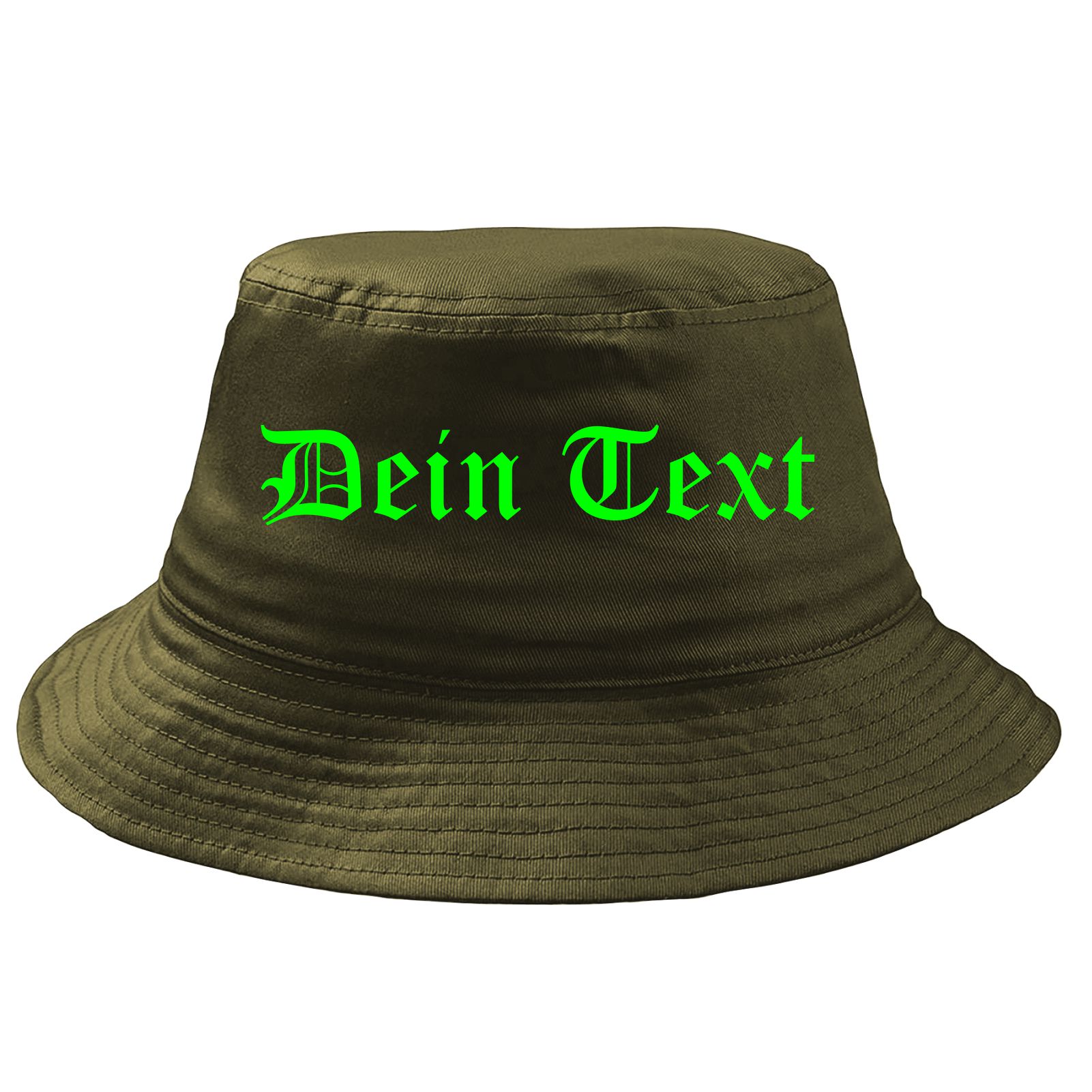 Fischerhut Wunschtext Druck - Oliv - altdeutsch gerade - Bucket Hat