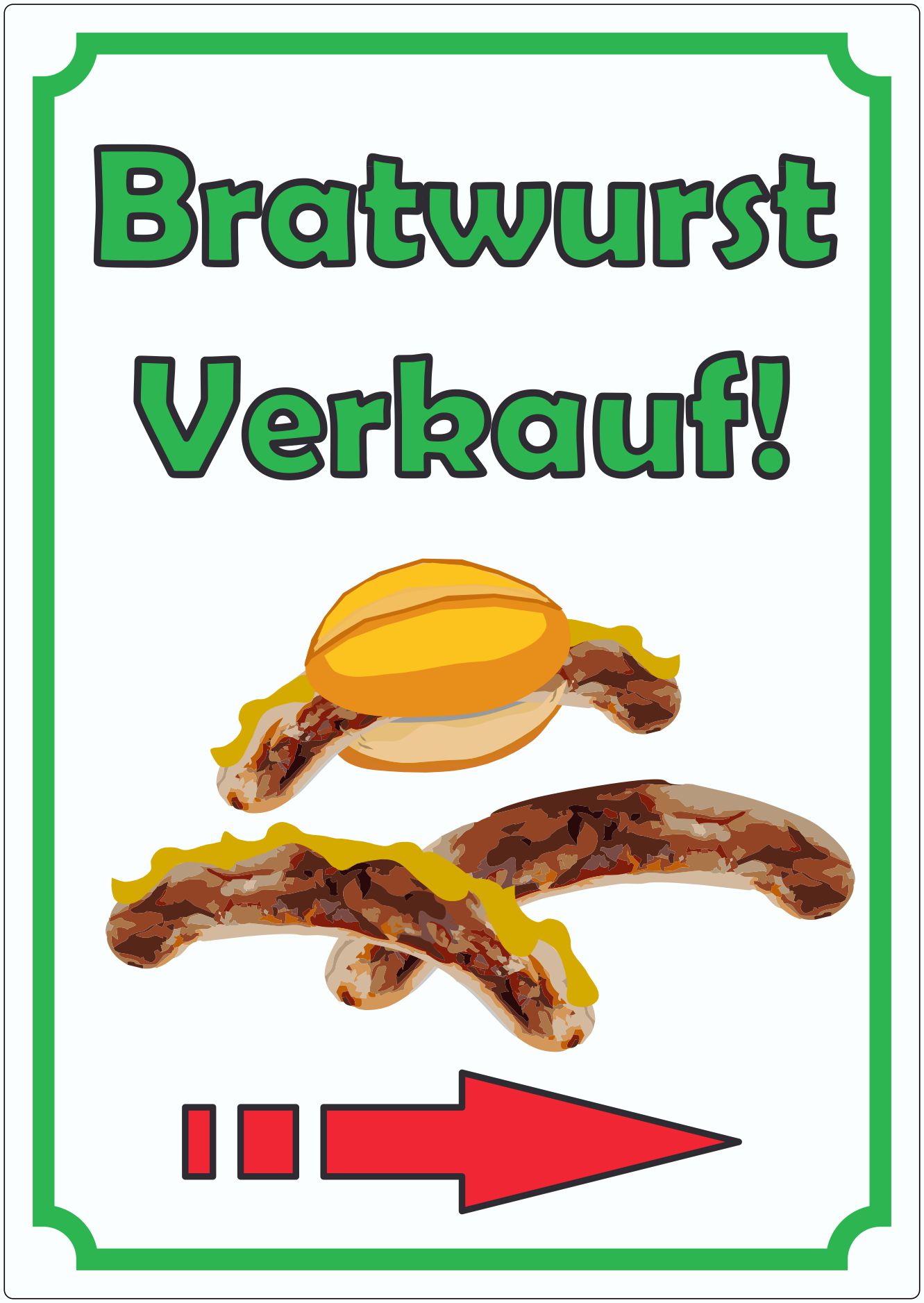 Bratwurst Werbeaufkleber Aufkleber innenklebend Hochkant mit Pfeil rechts