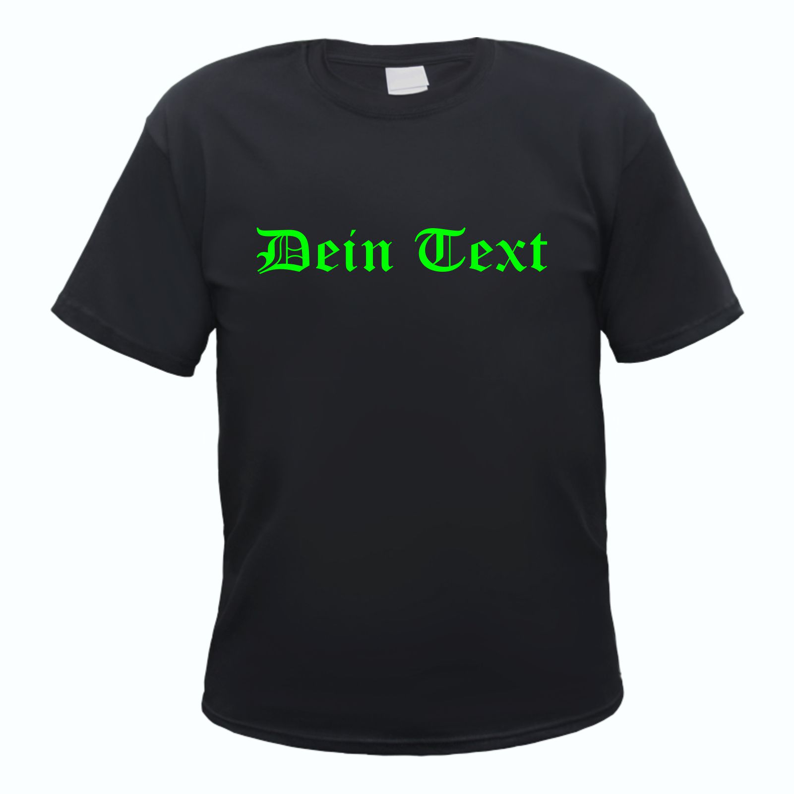 Herren T-Shirt Wunschtext mit Druck - Schwarz - NEON - altdeutsch gerade