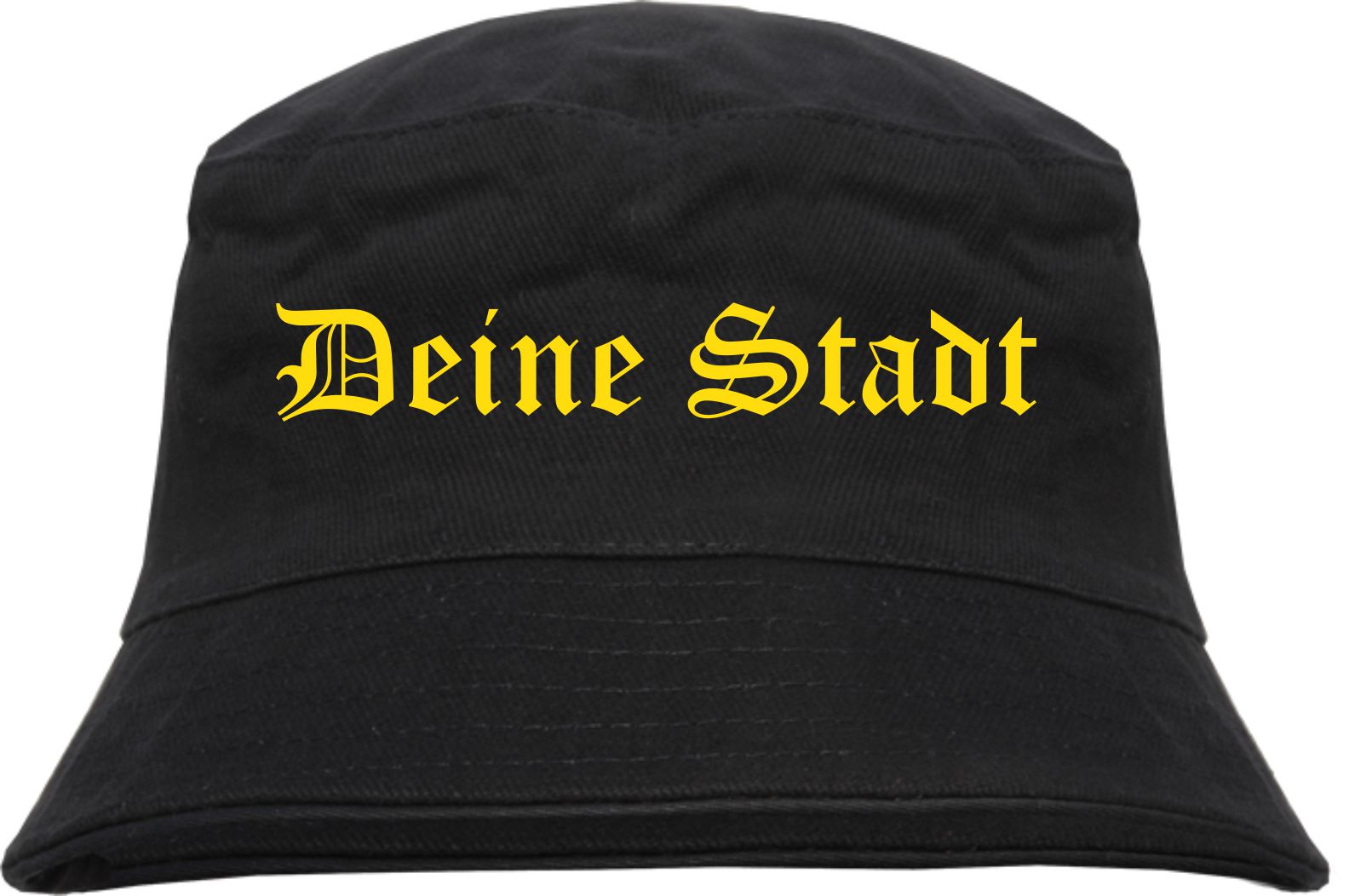 Individueller Fischerhut - schwarz - altdeutsch gerade - Bucket Hat mit Wunschtext bedruckt