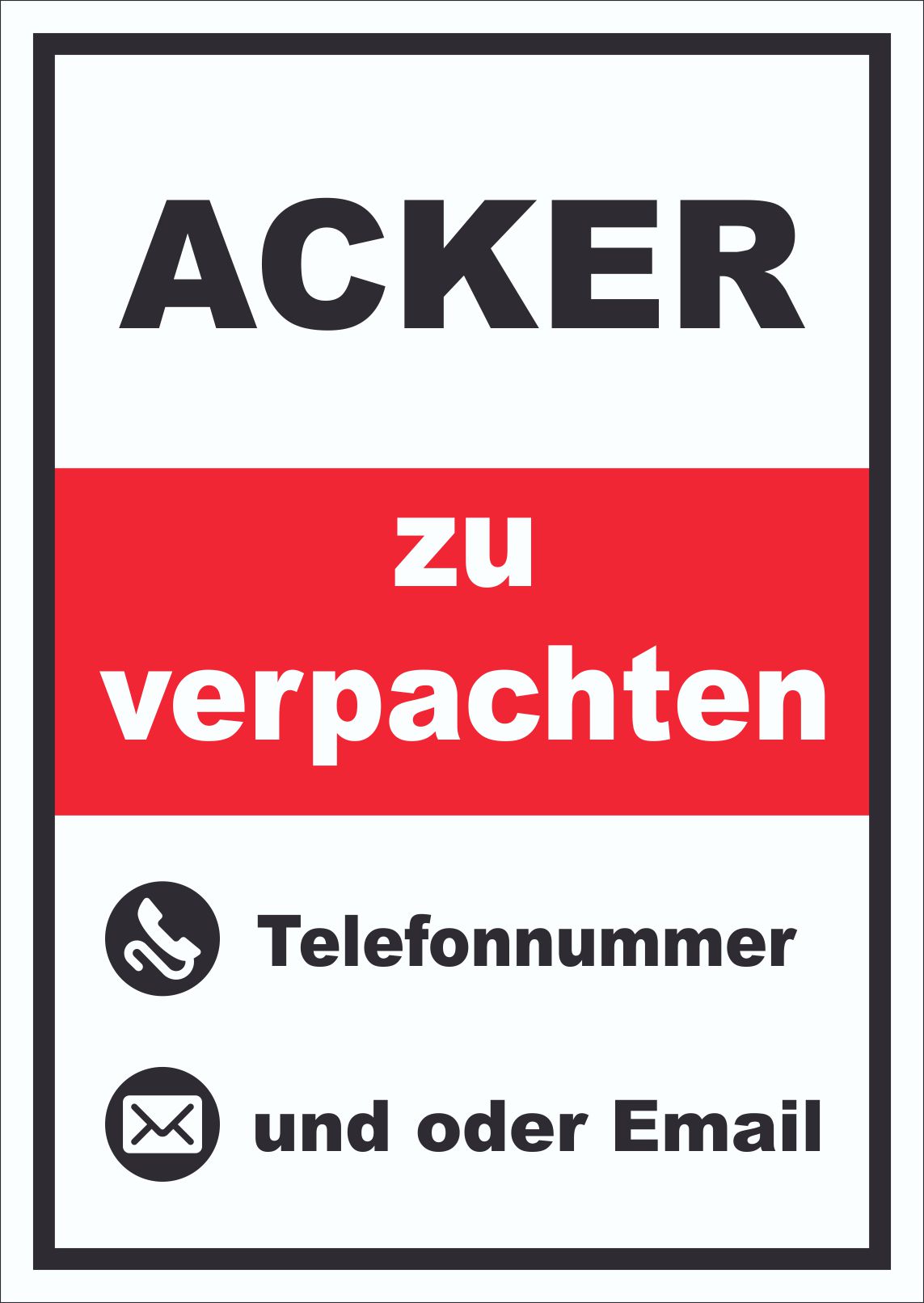 Acker zu verpachten Schild hochkant