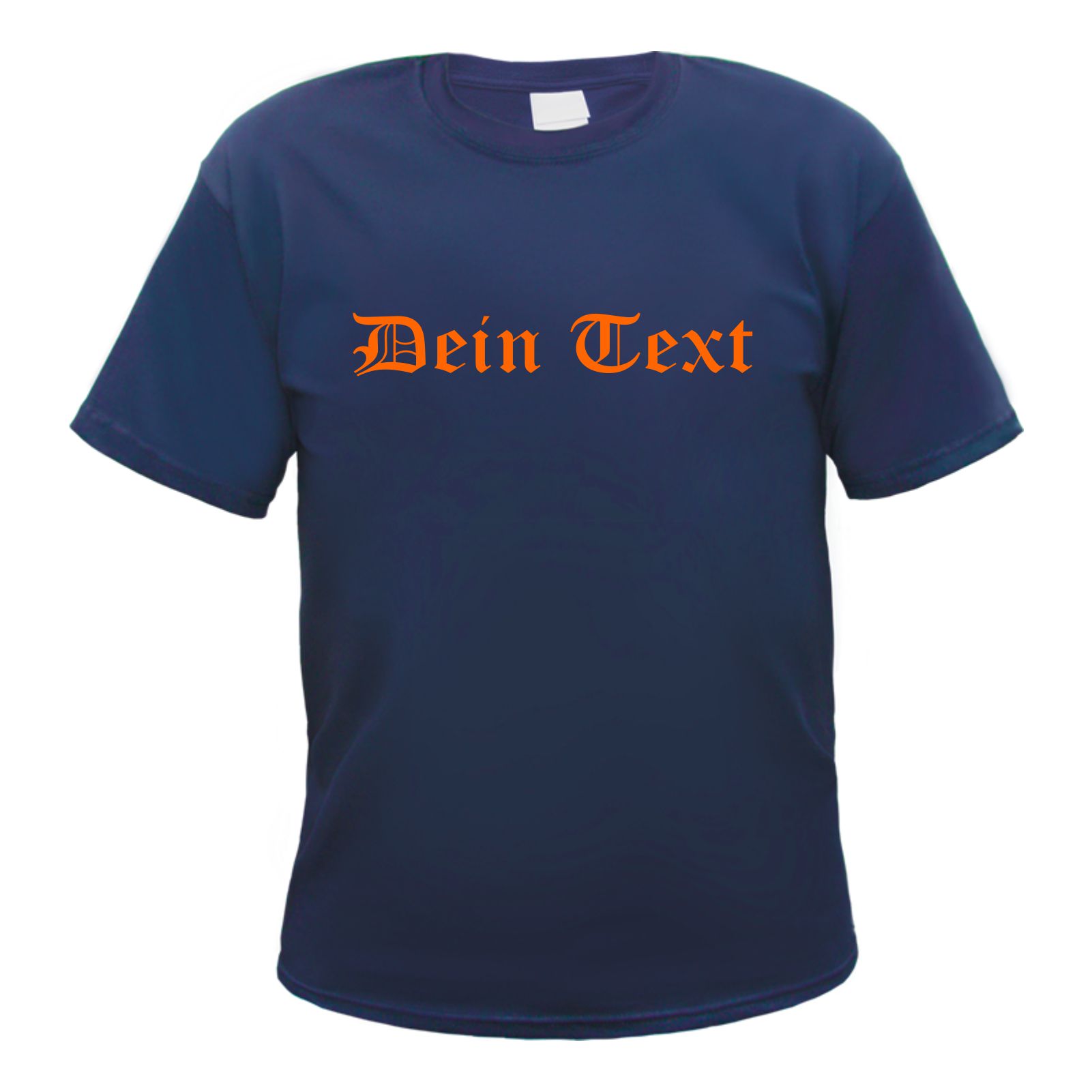 Herren T-Shirt Wunschtext mit Druck - Dunkelblau - NEON - altdeutsch gerade