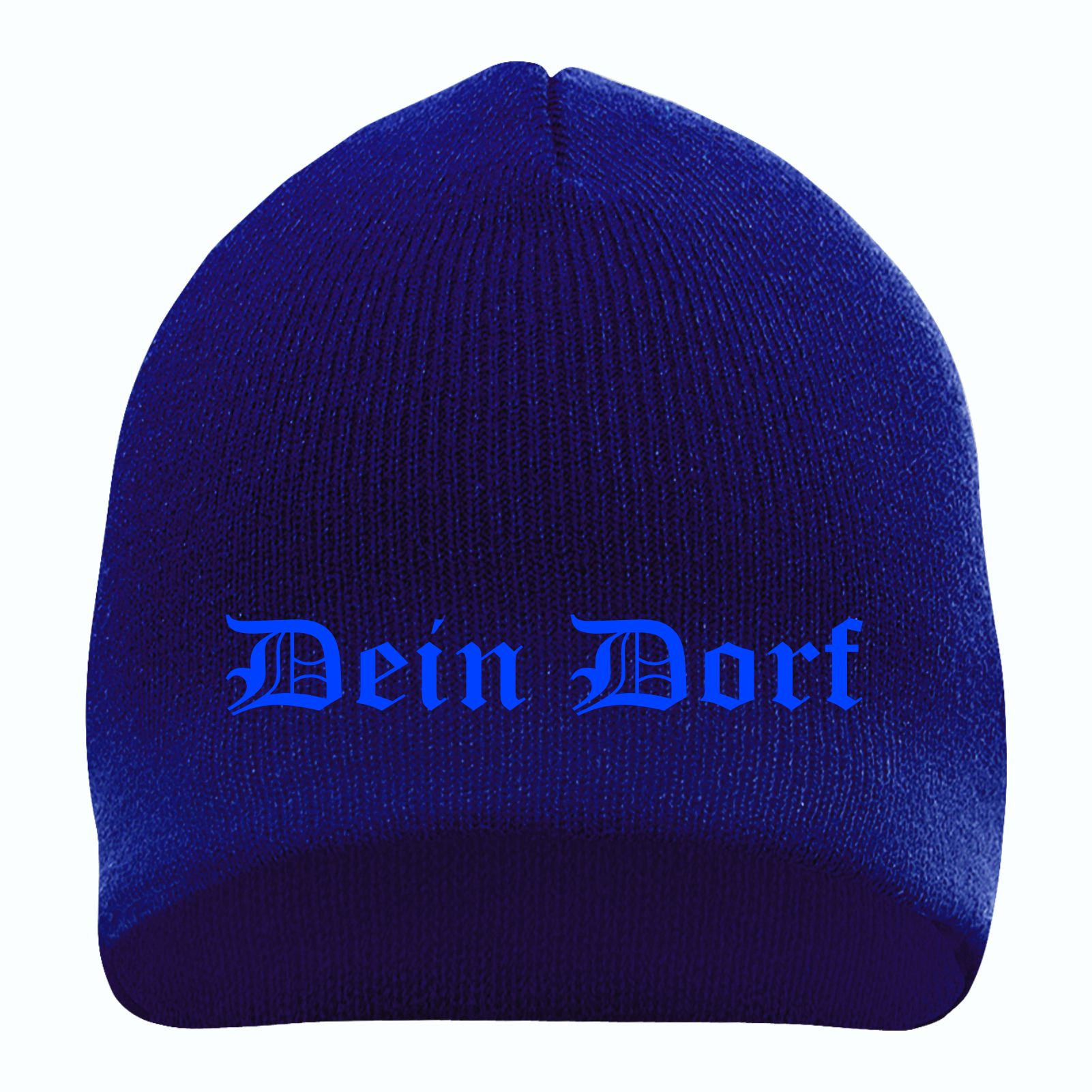 Beanie mit Wunschtext - Blau - Altdeutsch - bestickt - Mütze Strickmütze