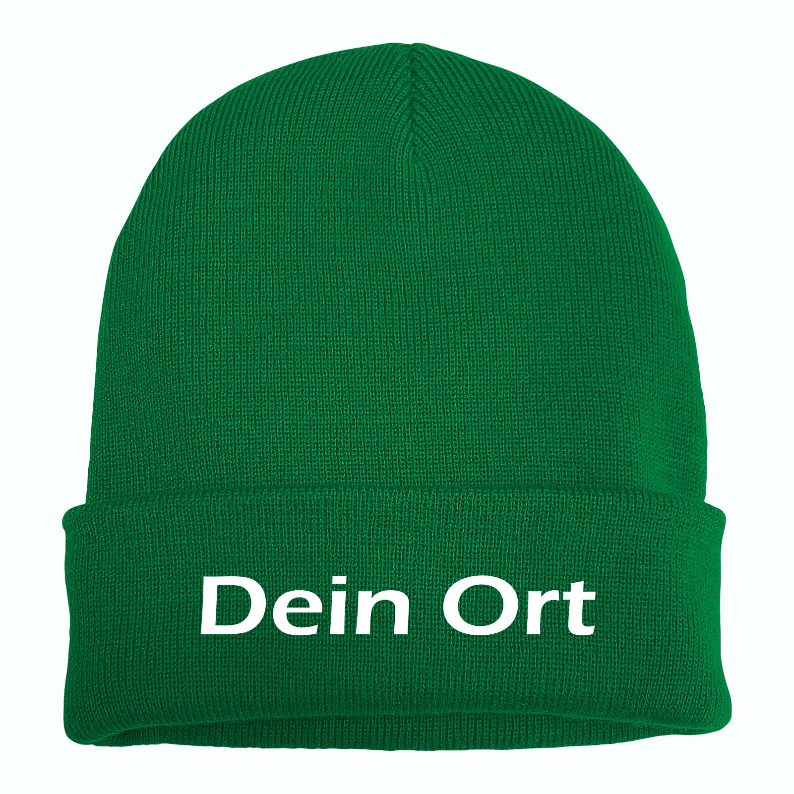 Umschlagmütze mit Wunschtext - Grün - Blockschrift - bestickt - Mütze Strickmütze