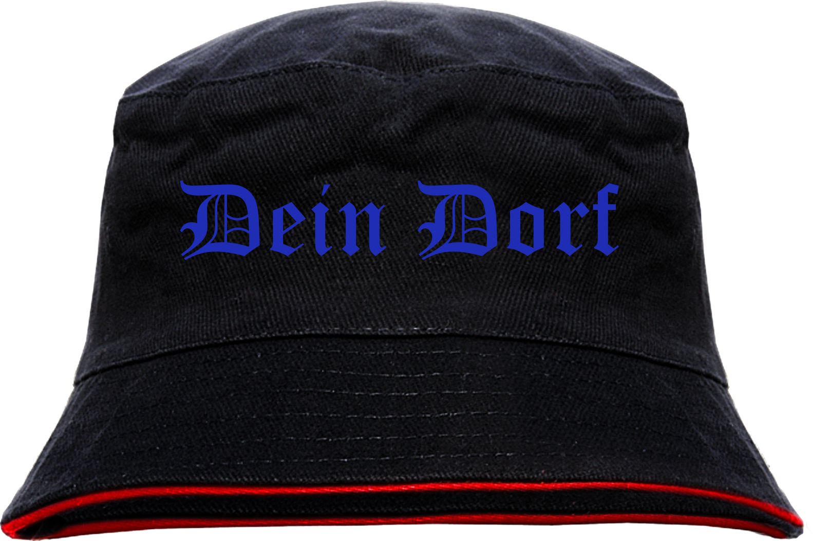 Individueller Fischerhut - schwarz rot - altdeutsch gerade - Bucket Hat mit Wunschtext bedruckt
