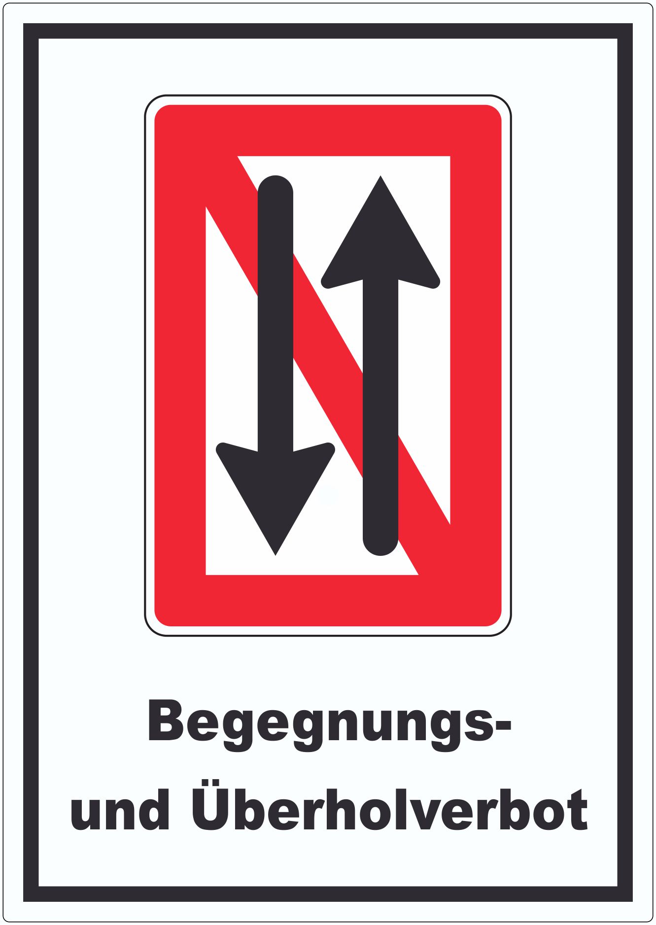 Begegnen und überholen verboten Symbol und Text Aufkleber innenklebend