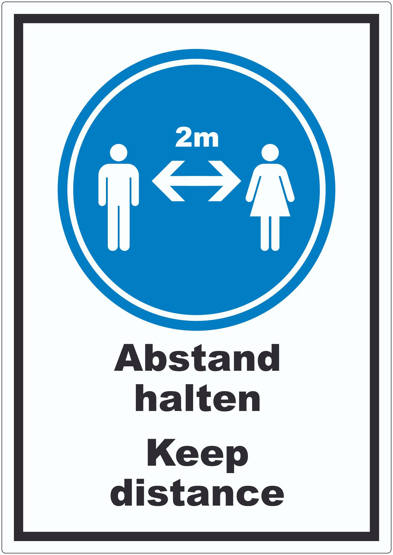 Abstand halten Keep distance Symbol und Text Aufkleber innenklebend