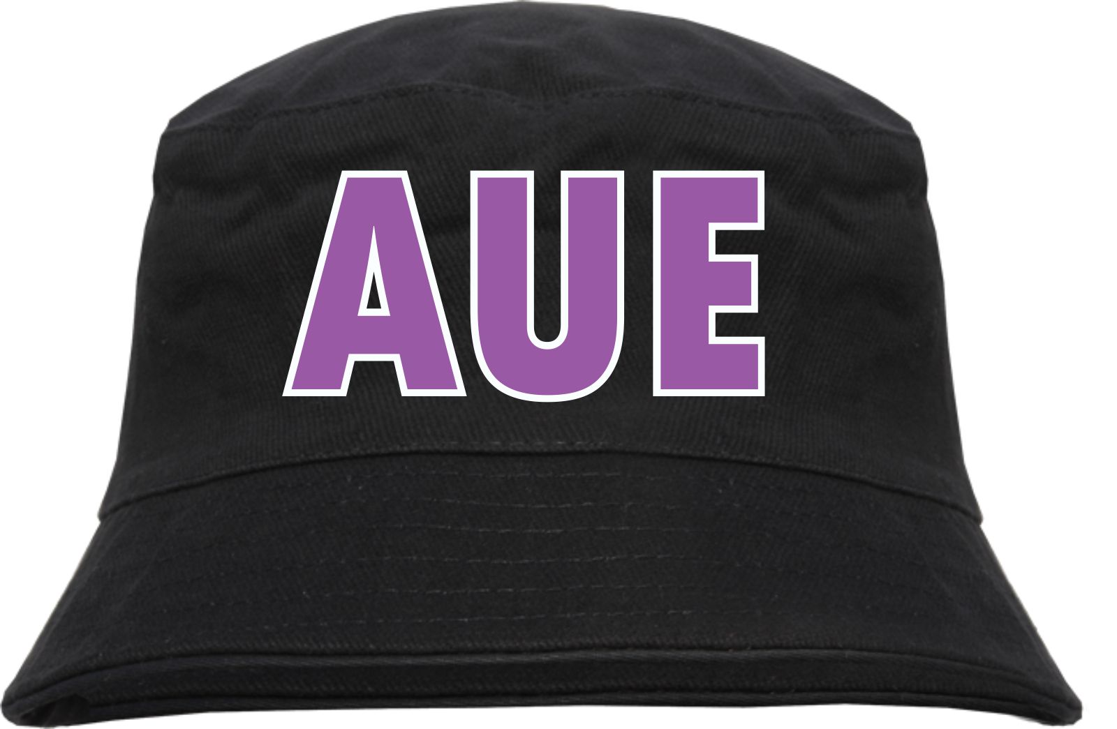 Aue Fischerhut - bedruckt - Bucket Hat Anglerhut Hut Blockschrift Lila Weiss