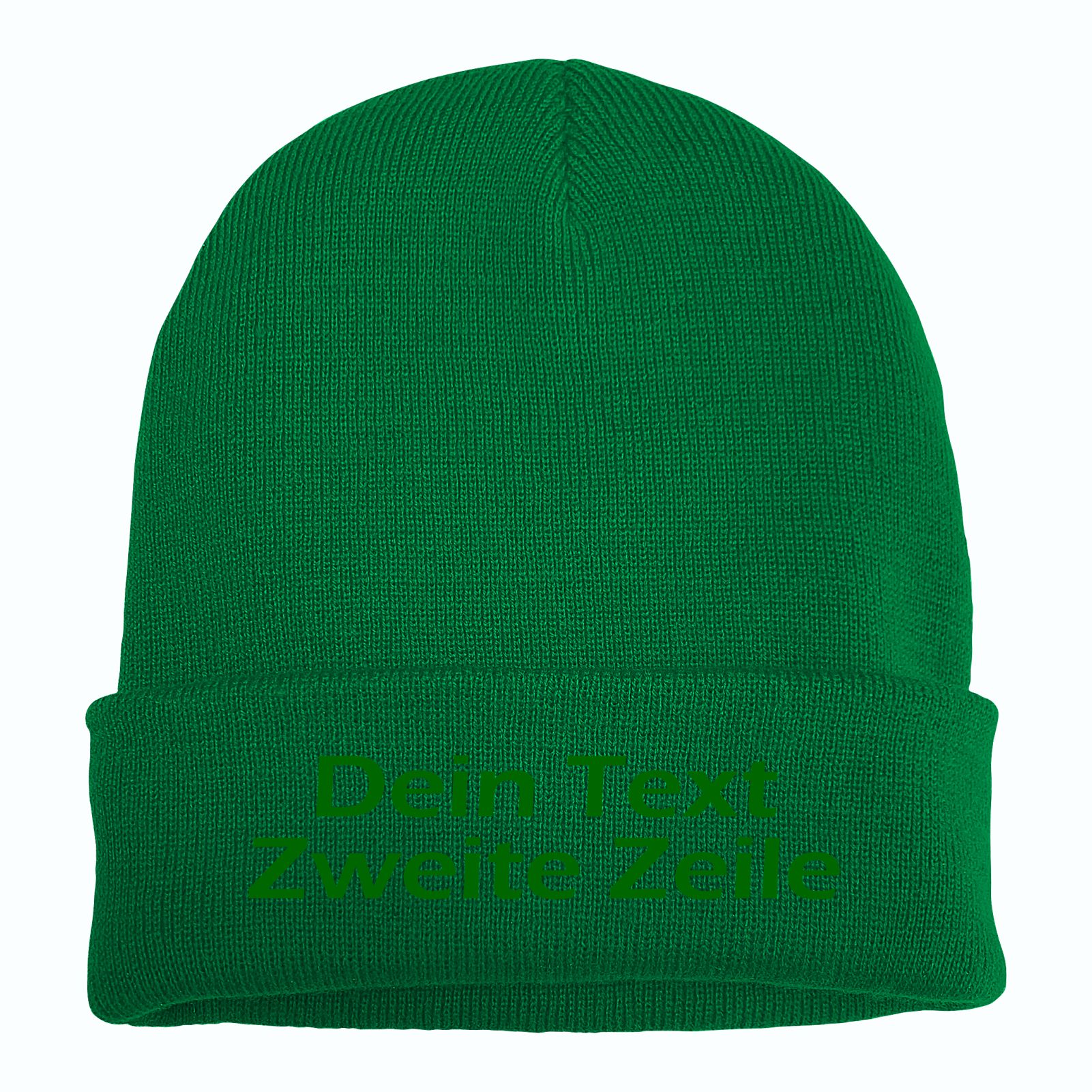 Umschlagmütze mit Wunschtext - Grün - Blockschrift - bestickt - Mütze Strickmütze