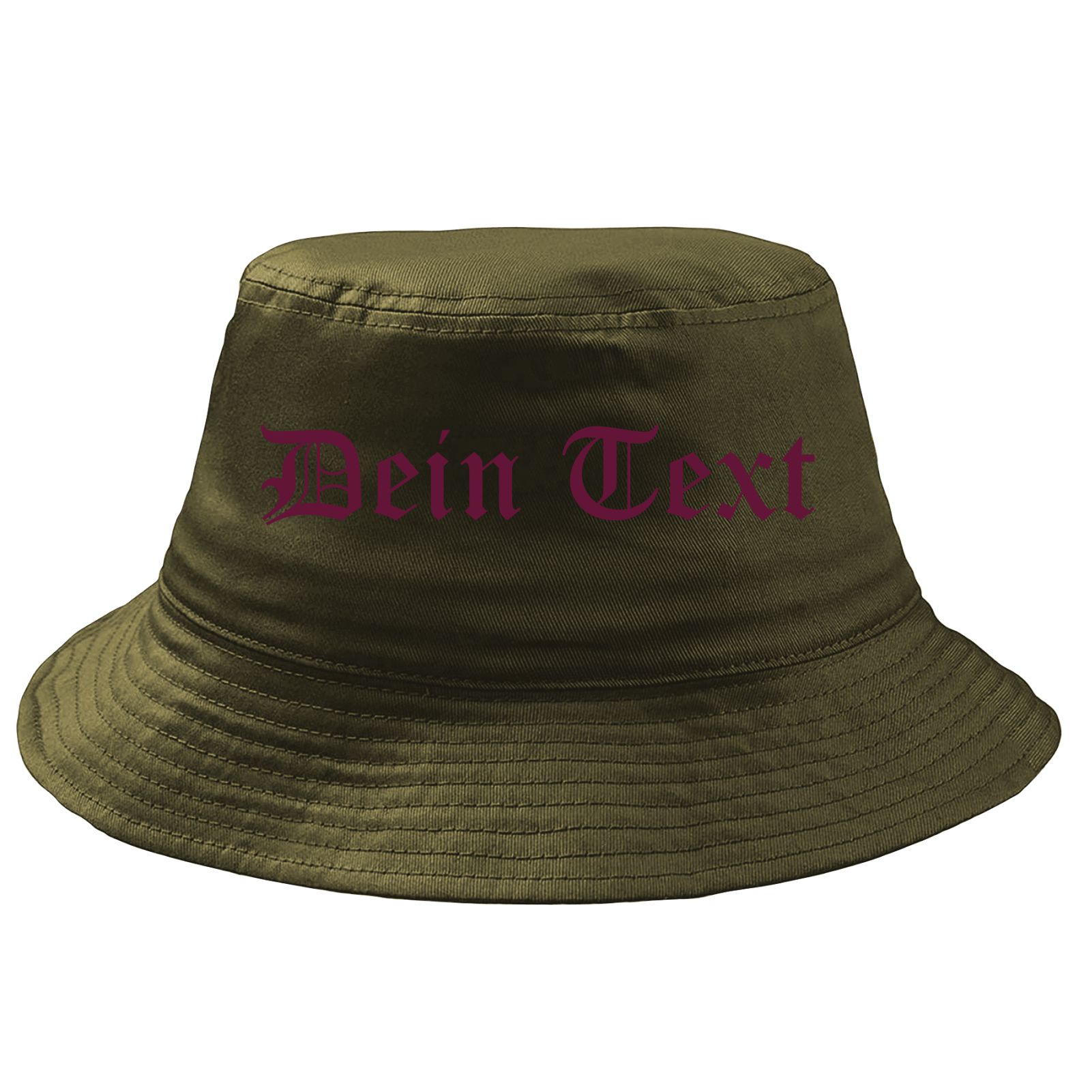 Fischerhut Wunschtext Druck - Oliv - altdeutsch gerade - Bucket Hat