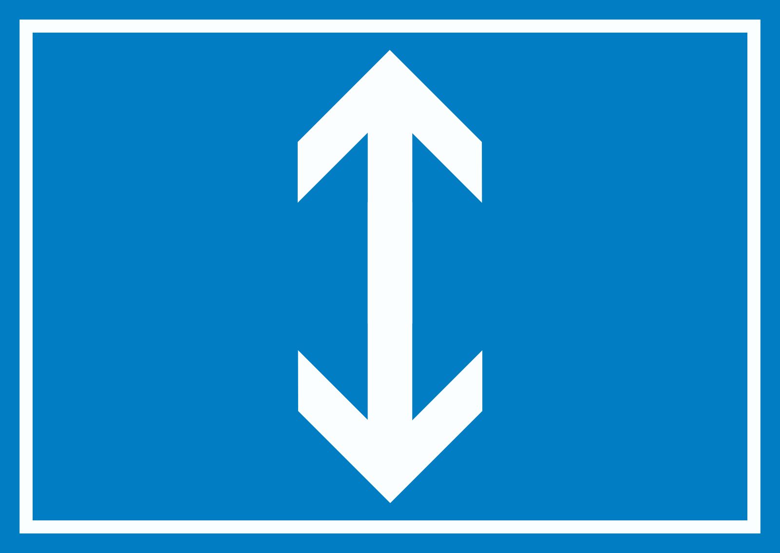 Richtungspfeil hoch runter Schild waagerecht weiss blau Pfeil