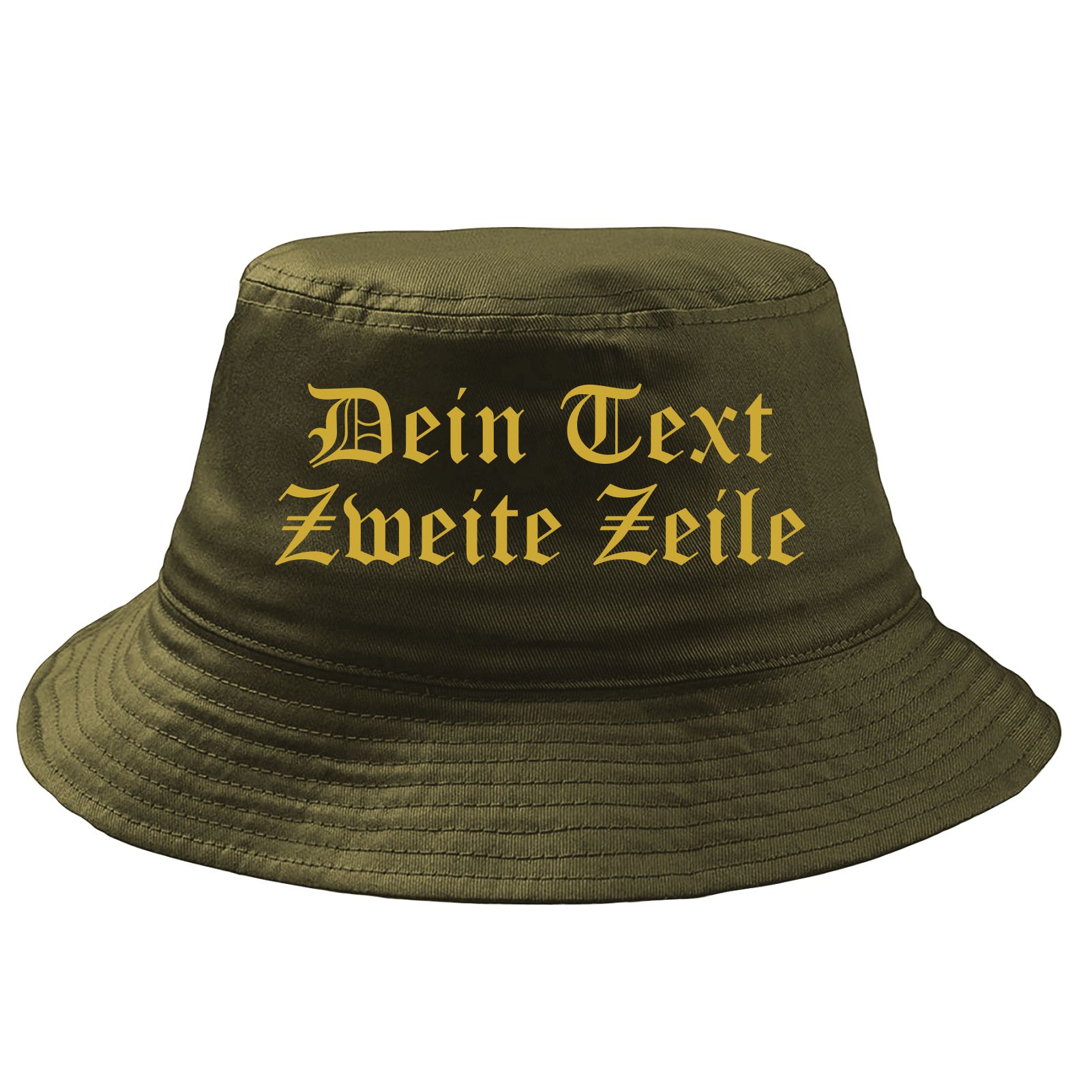 Fischerhut Wunschtext Druck - Oliv - altdeutsch gerade - Bucket Hat
