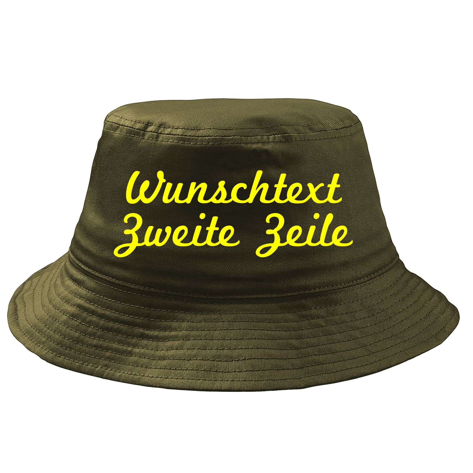 Fischerhut Wunschtext Druck - Oliv - Schreibschift - Bucket Hat