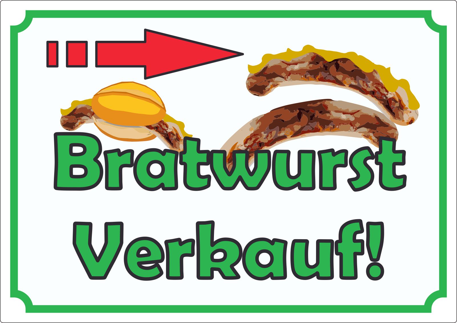 Bratwurst Werbeaufkleber Aufkleber innenklebend mit Pfeil nach rechts