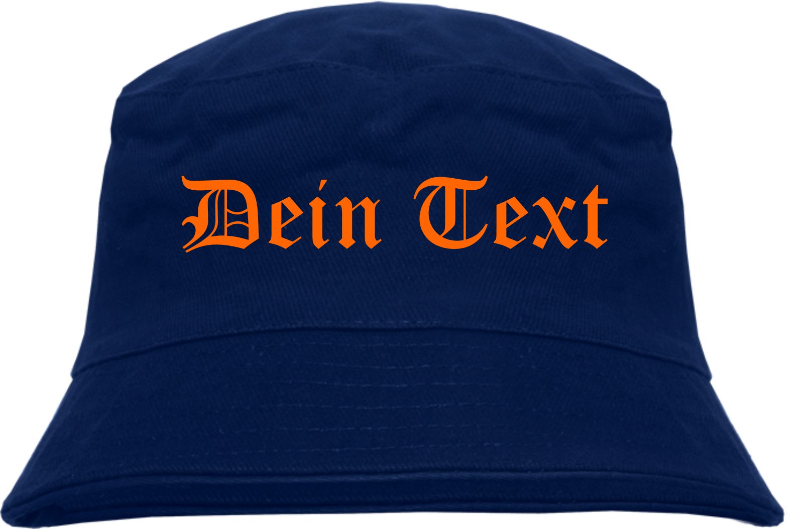 Individueller Fischerhut - dunkelblau - NEON - altdeutsch gerade - Bucket Hat mit Wunschtext bedruckt