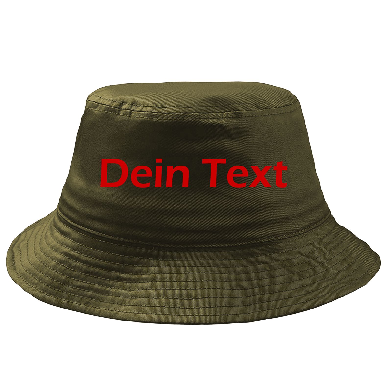 Fischerhut Wunschtext Druck - Oliv - Blockschrift - Bucket Hat