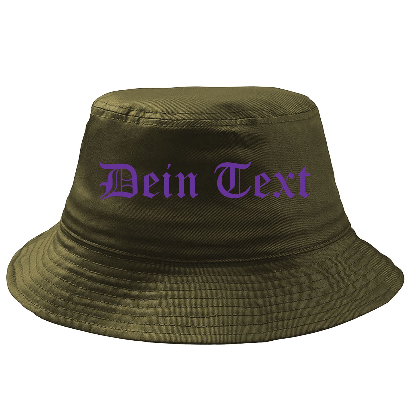 Fischerhut Wunschtext Druck - Oliv - altdeutsch gerade - Bucket Hat