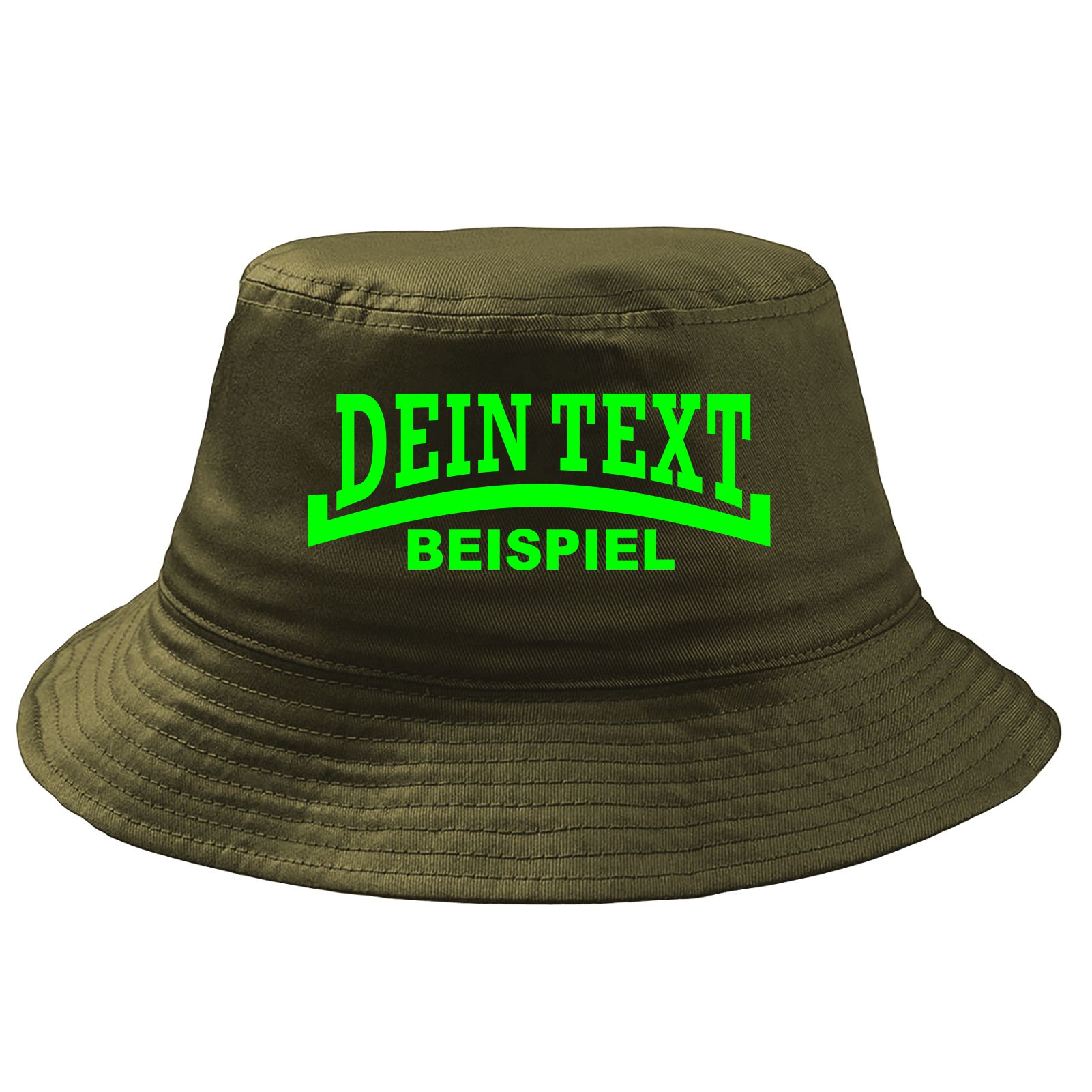 Fischerhut Wunschtext Druck - Oliv - Linie - Bucket Hat