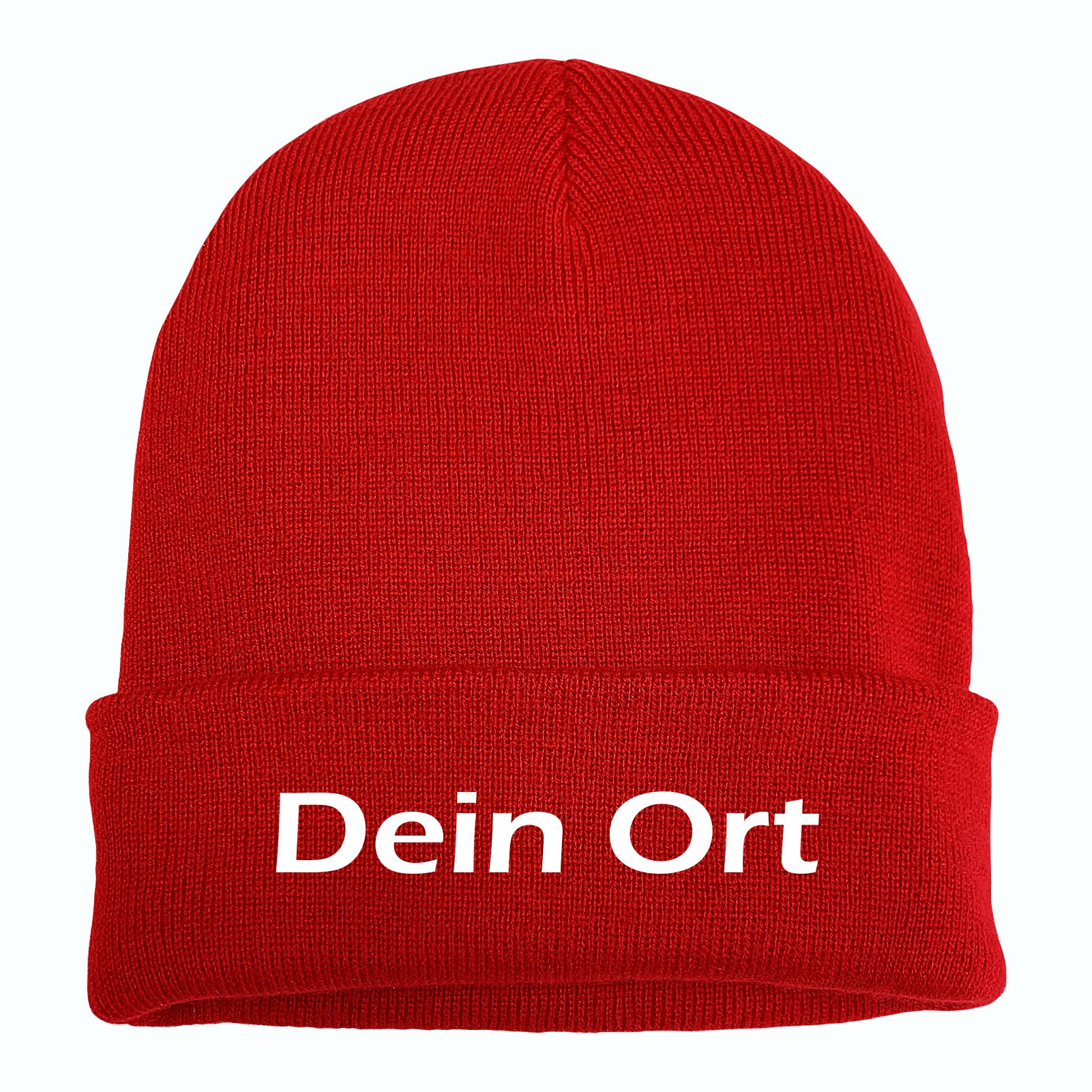 Umschlagmütze mit Wunschtext - Rot - Blockschrift - bestickt - Mütze Strickmütze