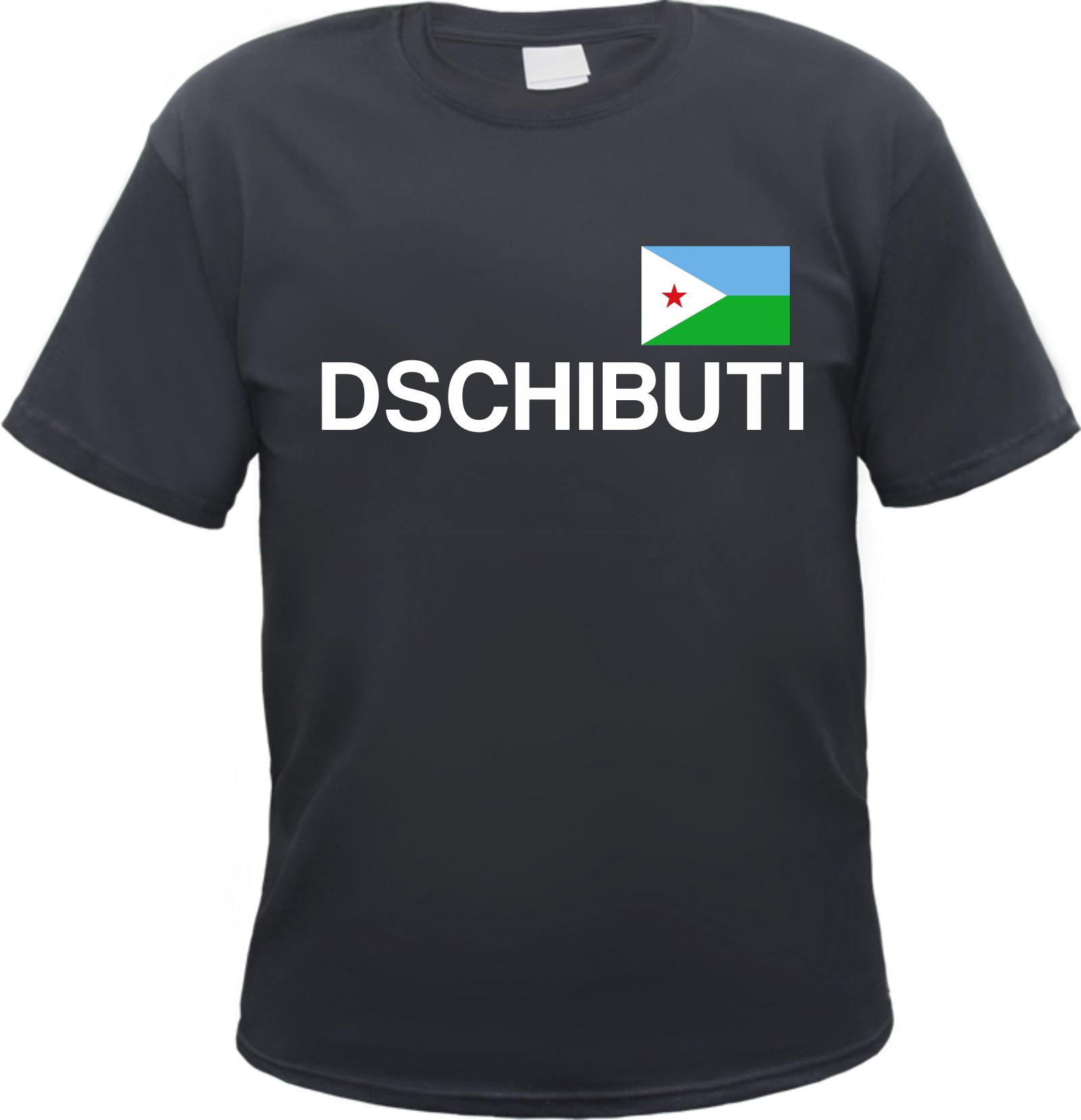 Dschibuti Herren T-Shirt - Blockschrift mit Flagge - Tee Shirt