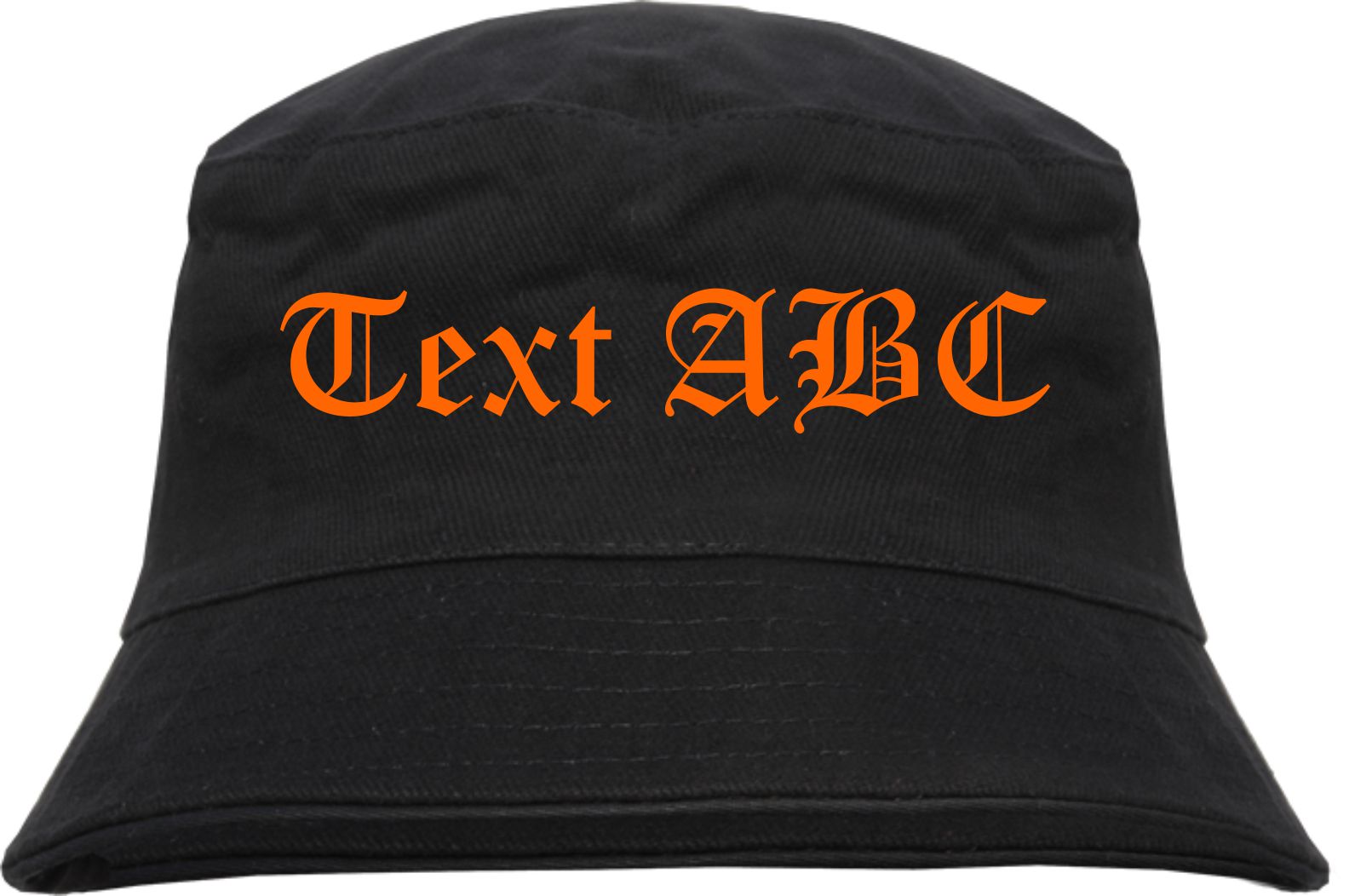 Individueller Fischerhut - schwarz - altdeutsch gerade - Bucket Hat mit Wunschtext bedruckt