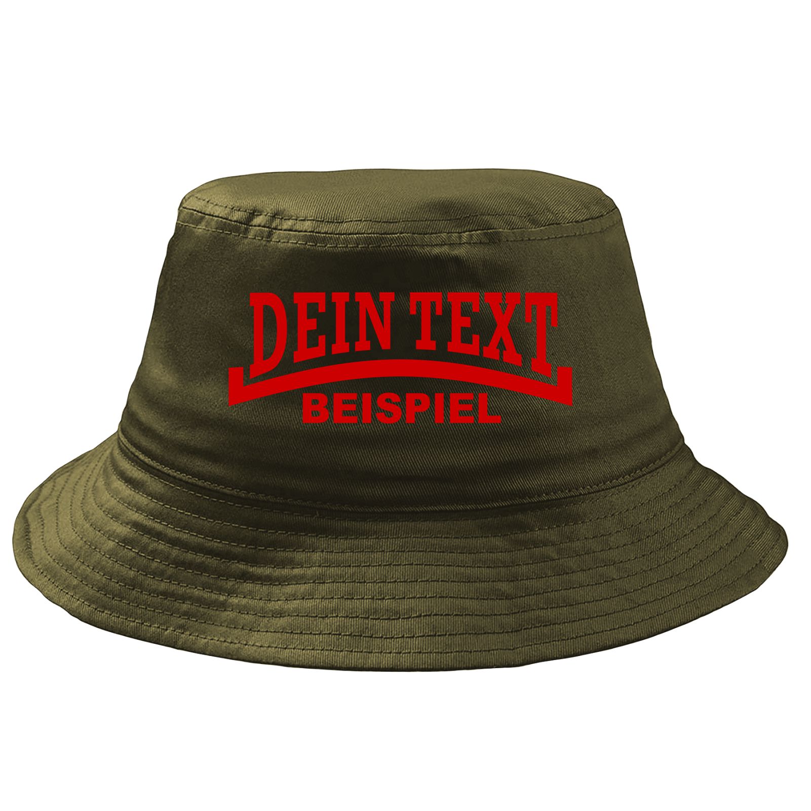 Fischerhut Wunschtext Druck - Oliv - Linie - Bucket Hat