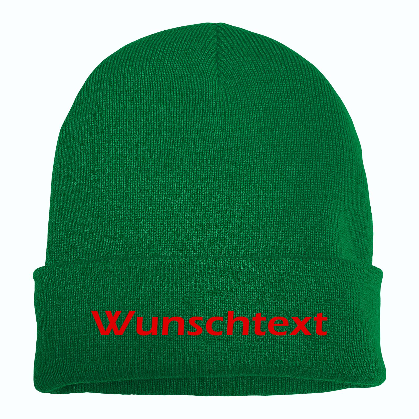 Umschlagmütze mit Wunschtext - Grün - Blockschrift - bestickt - Mütze Strickmütze