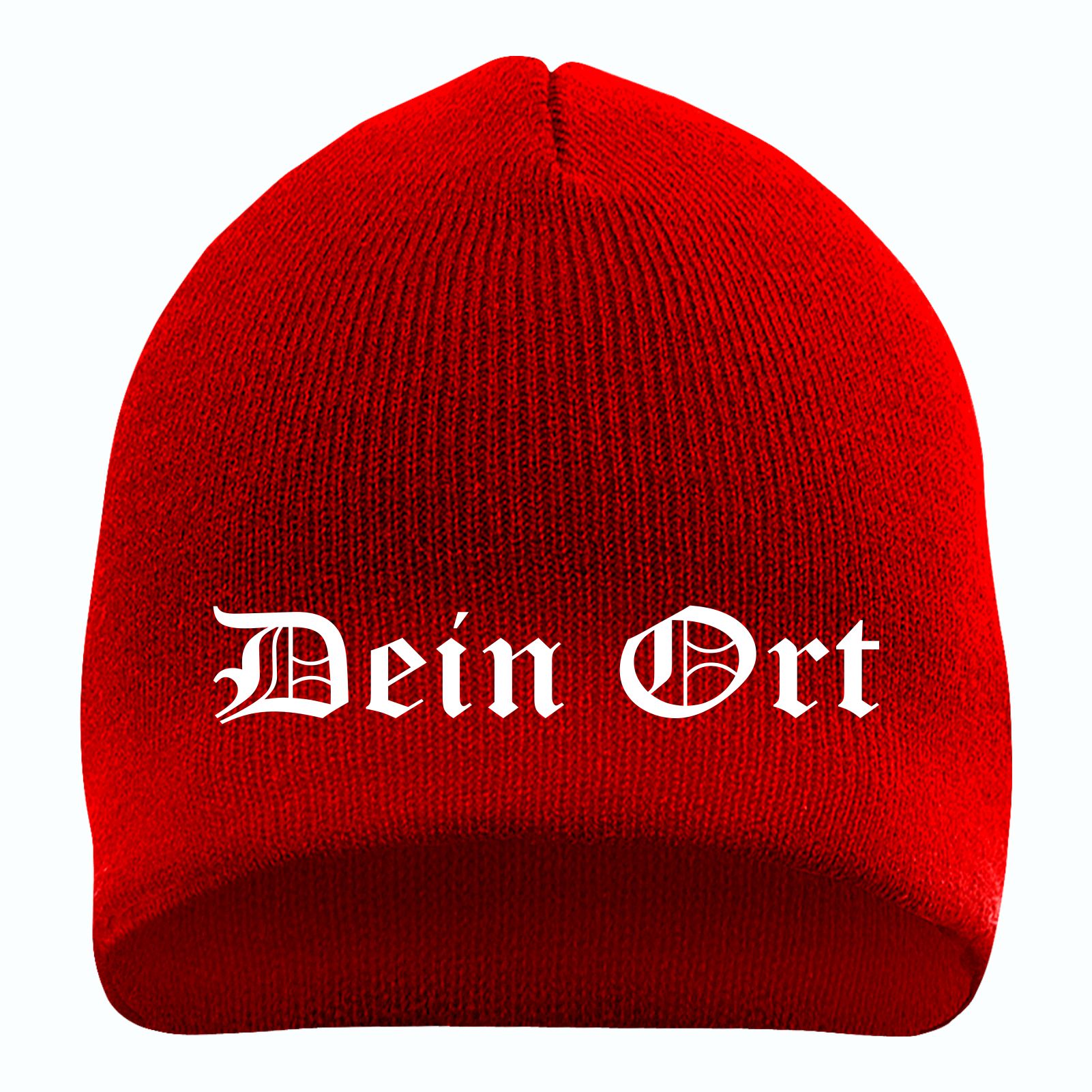 Beanie mit Wunschtext - Rot - Altdeutsch - bestickt - Mütze Strickmütze