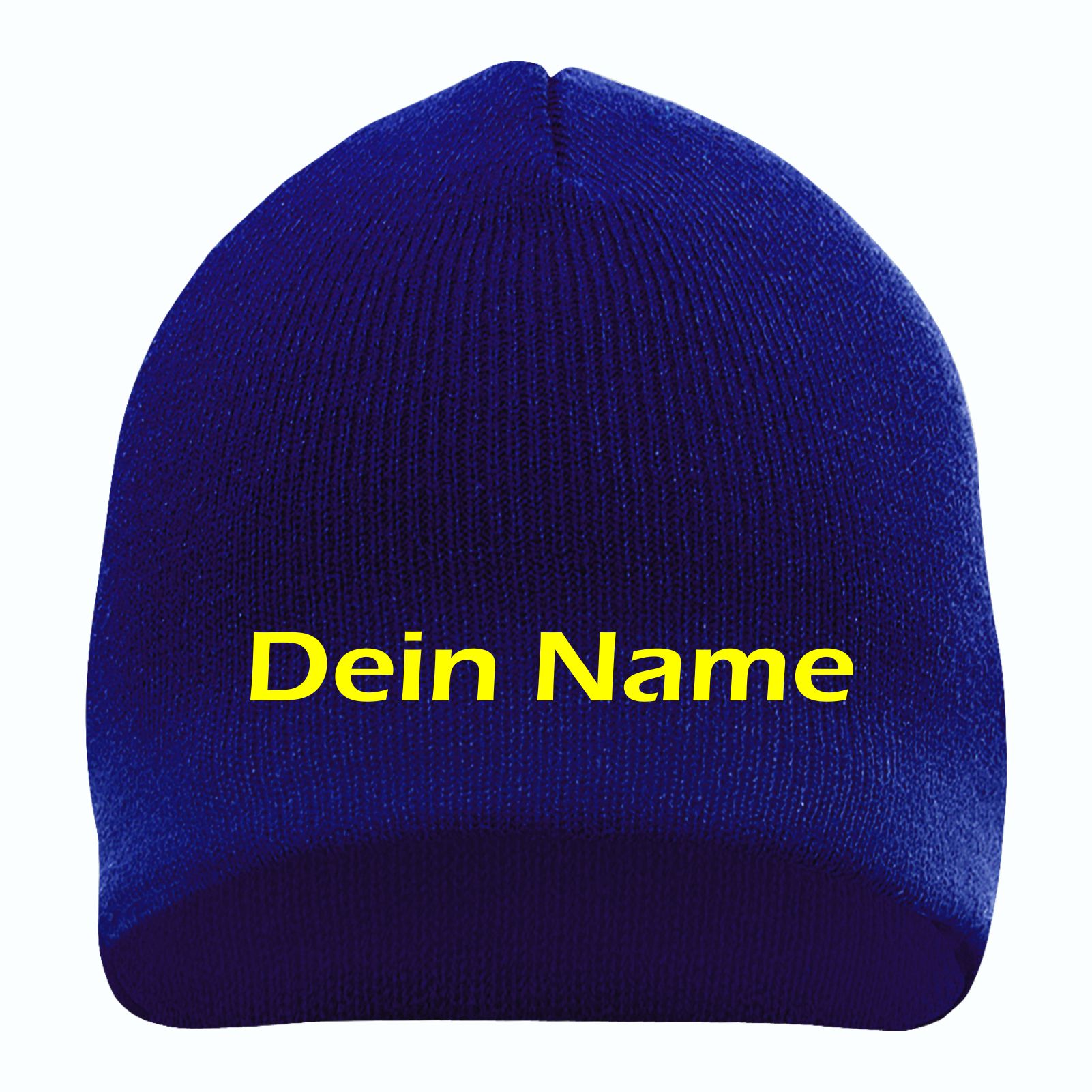 Beanie mit Wunschtext - Blau - Blockschrift - bestickt - Mütze Strickmütze