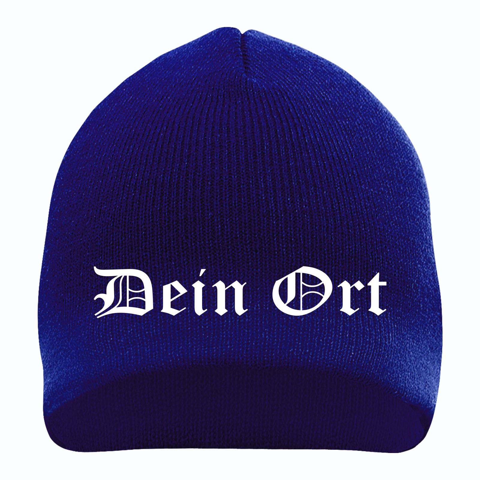 Beanie mit Wunschtext - Blau - Altdeutsch - bestickt - Mütze Strickmütze