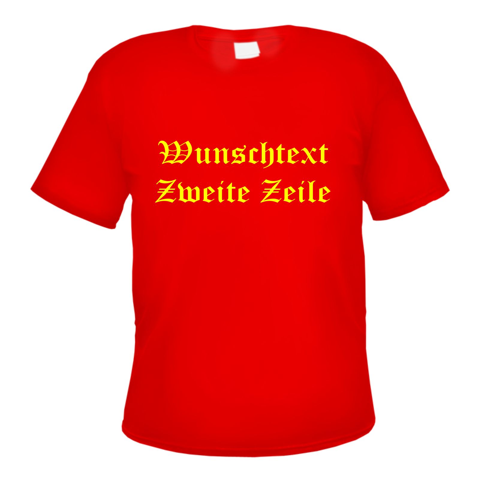 Herren T-Shirt Wunschtext mit Druck - Rot - NEON - altdeutsch gerade