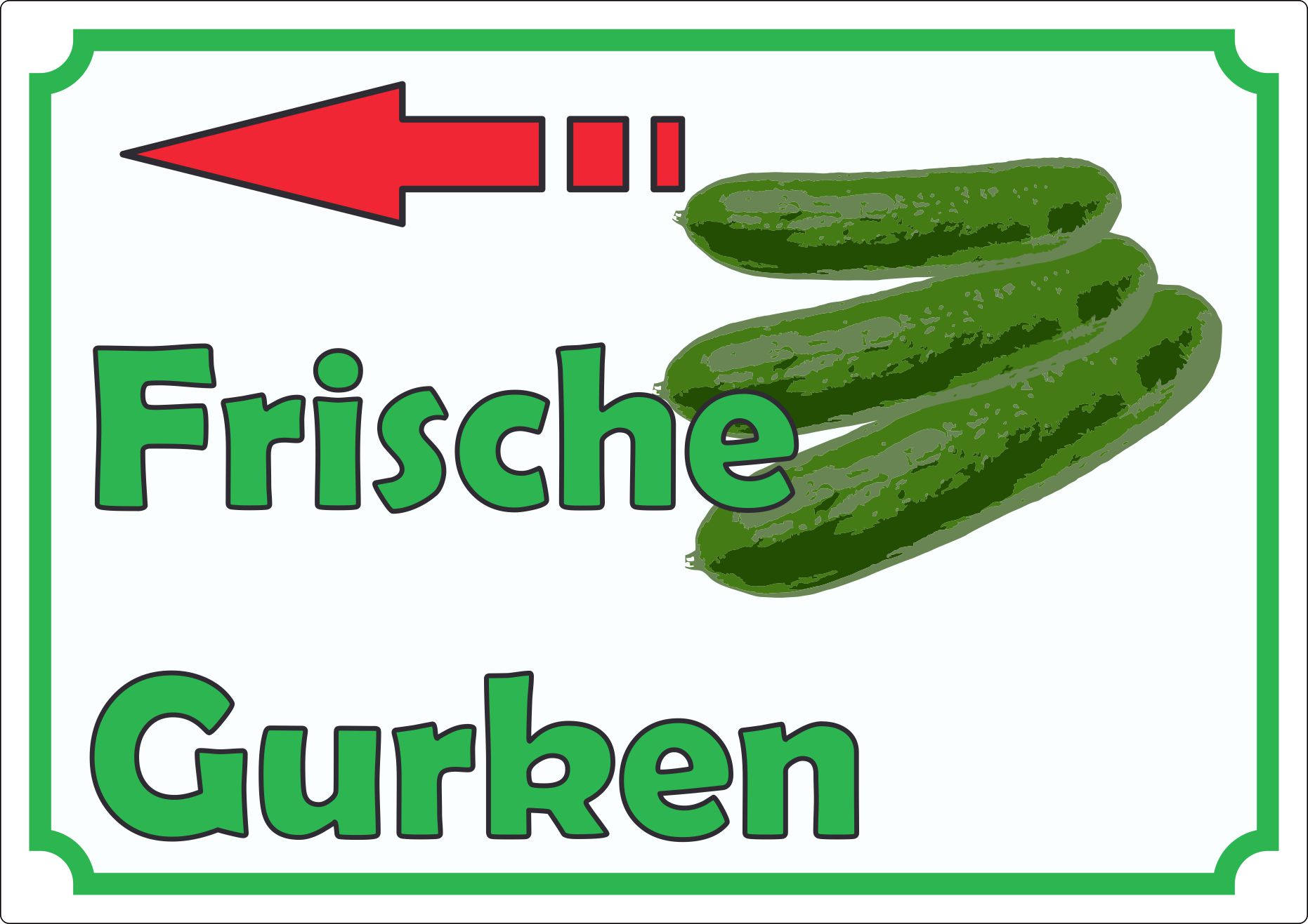 Frische Gurken Werbeaufkleber Aufkleber innenklebend mit Pfeil nach links
