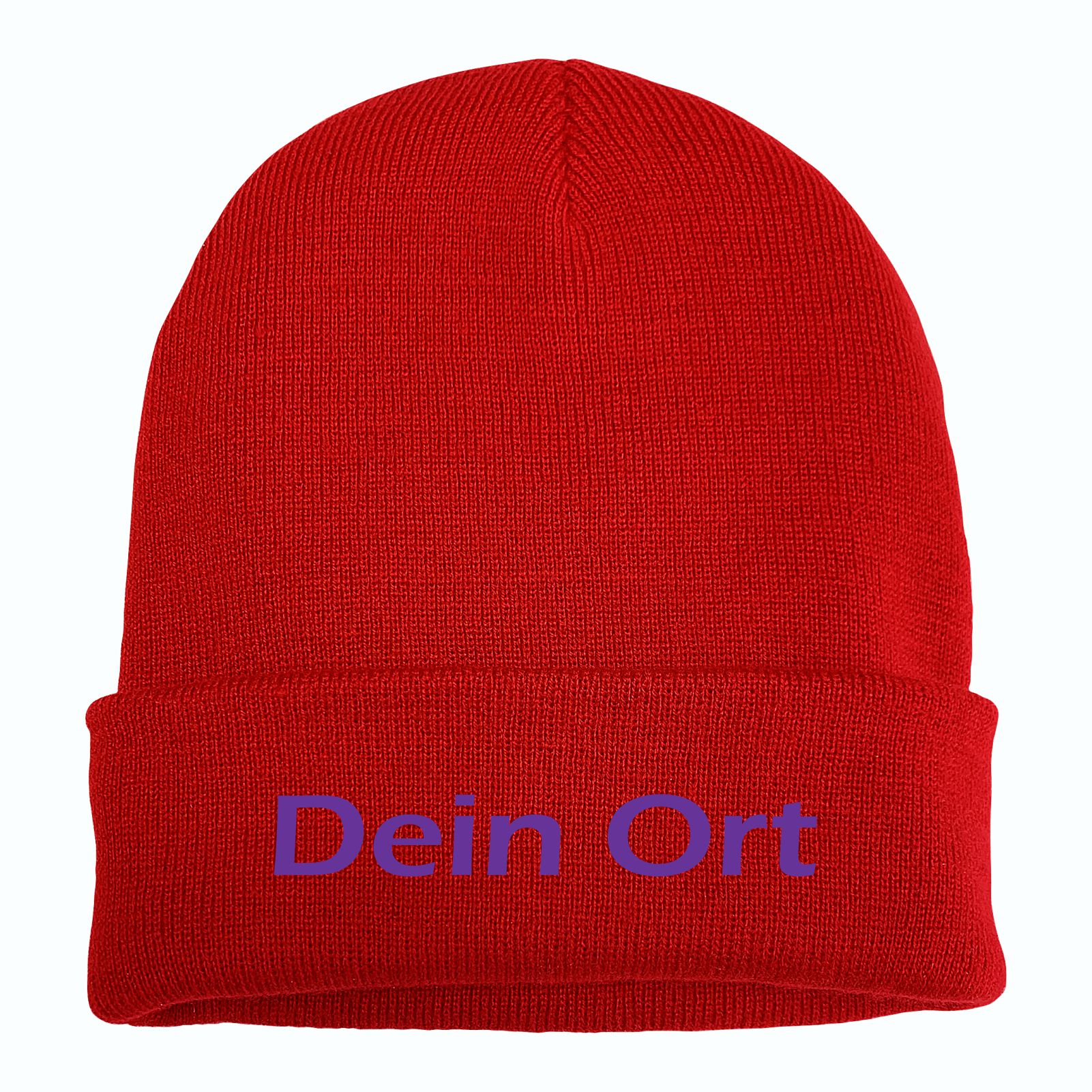 Umschlagmütze mit Wunschtext - Rot - Blockschrift - bestickt - Mütze Strickmütze