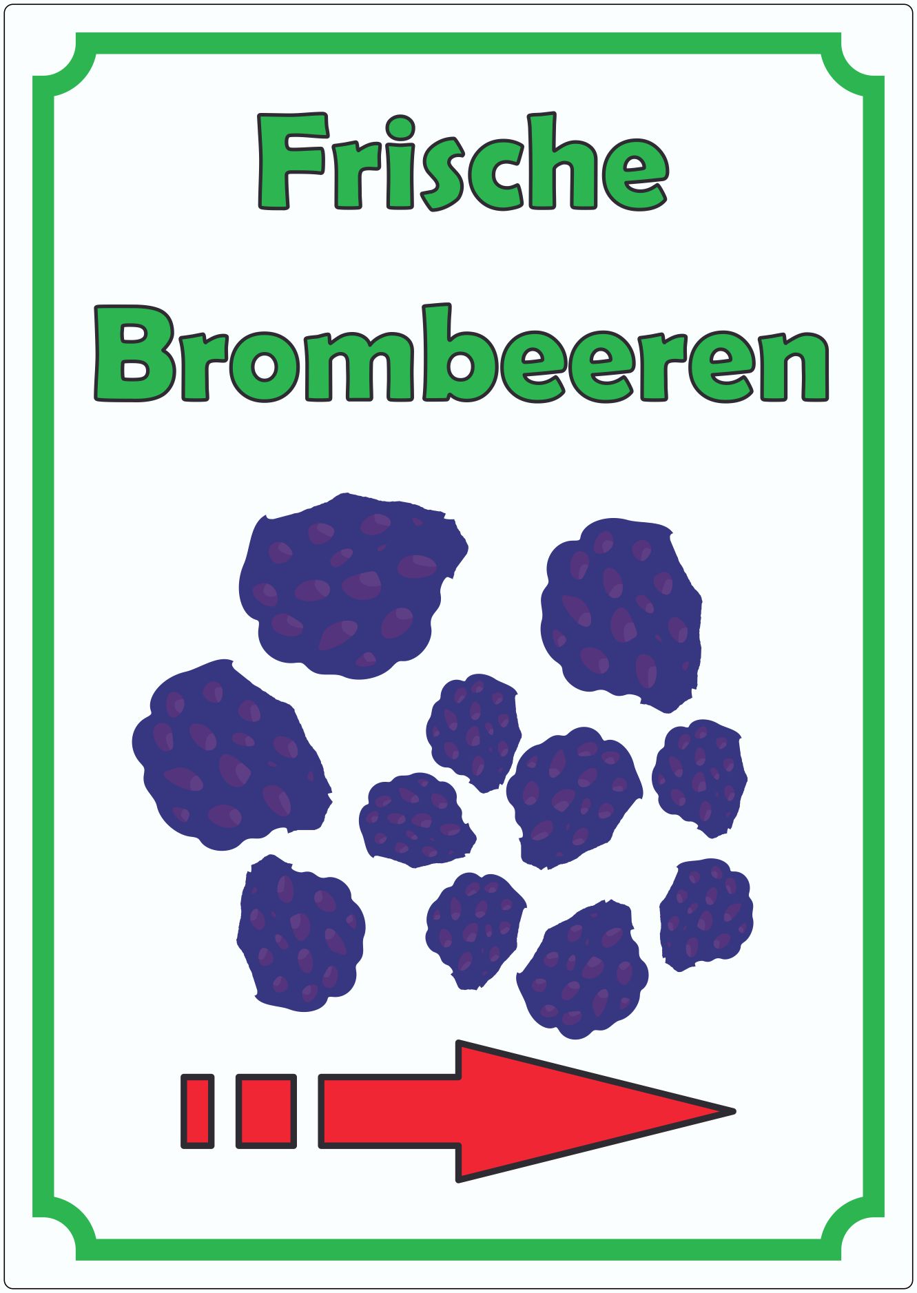 Frische Brombeeren Aufkleber innenklebend Hochkant mit Pfeil rechts